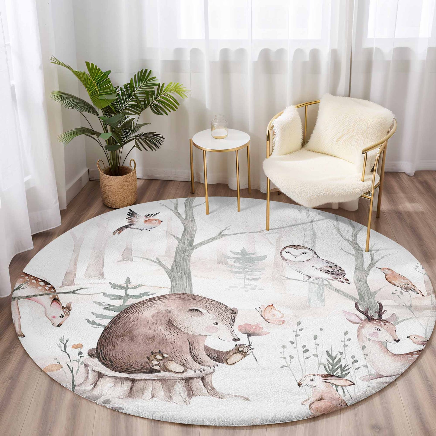 Winter Woodland Animals Round Rug