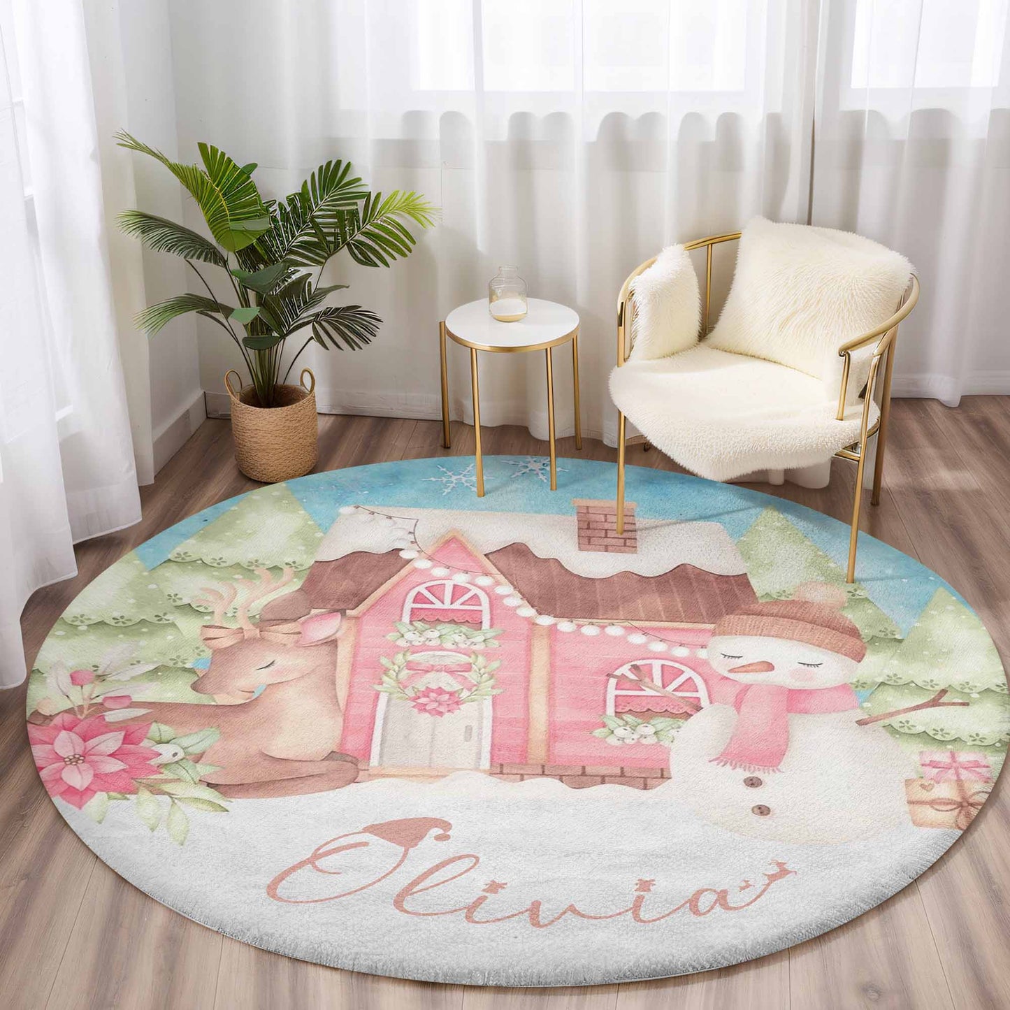 Christmas Snowman Round Rug