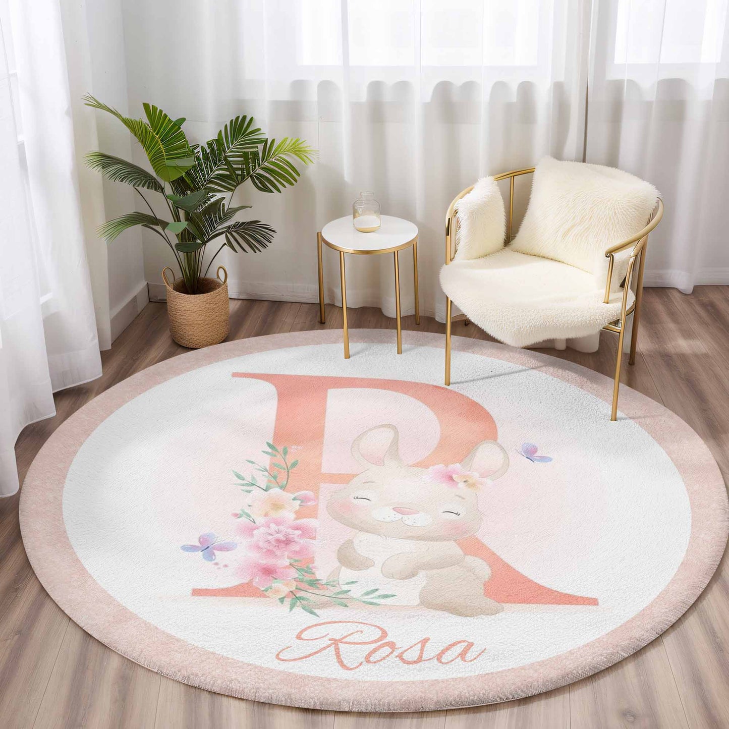 Baby Rabbit Alphabet Round Rug