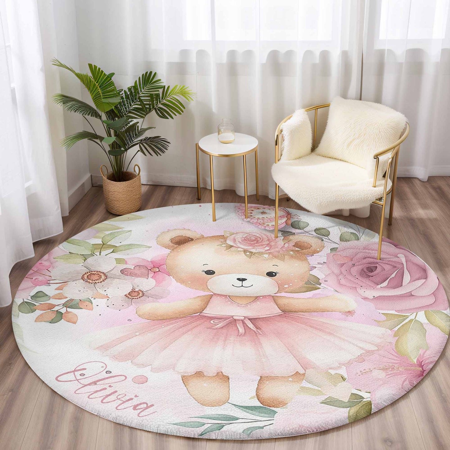 Ballerina Bear Round Rug