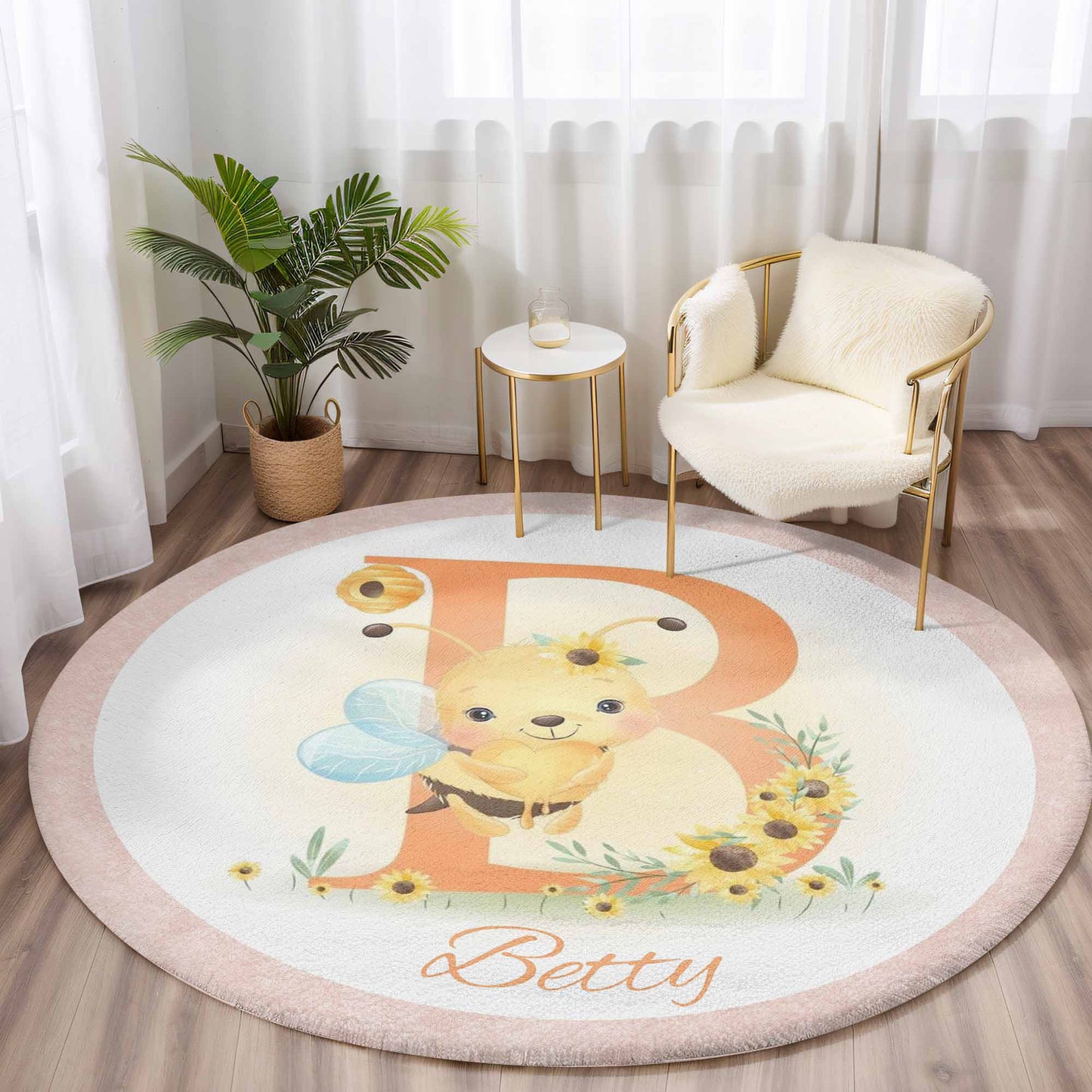 Baby Bee Alphabet Round Rug