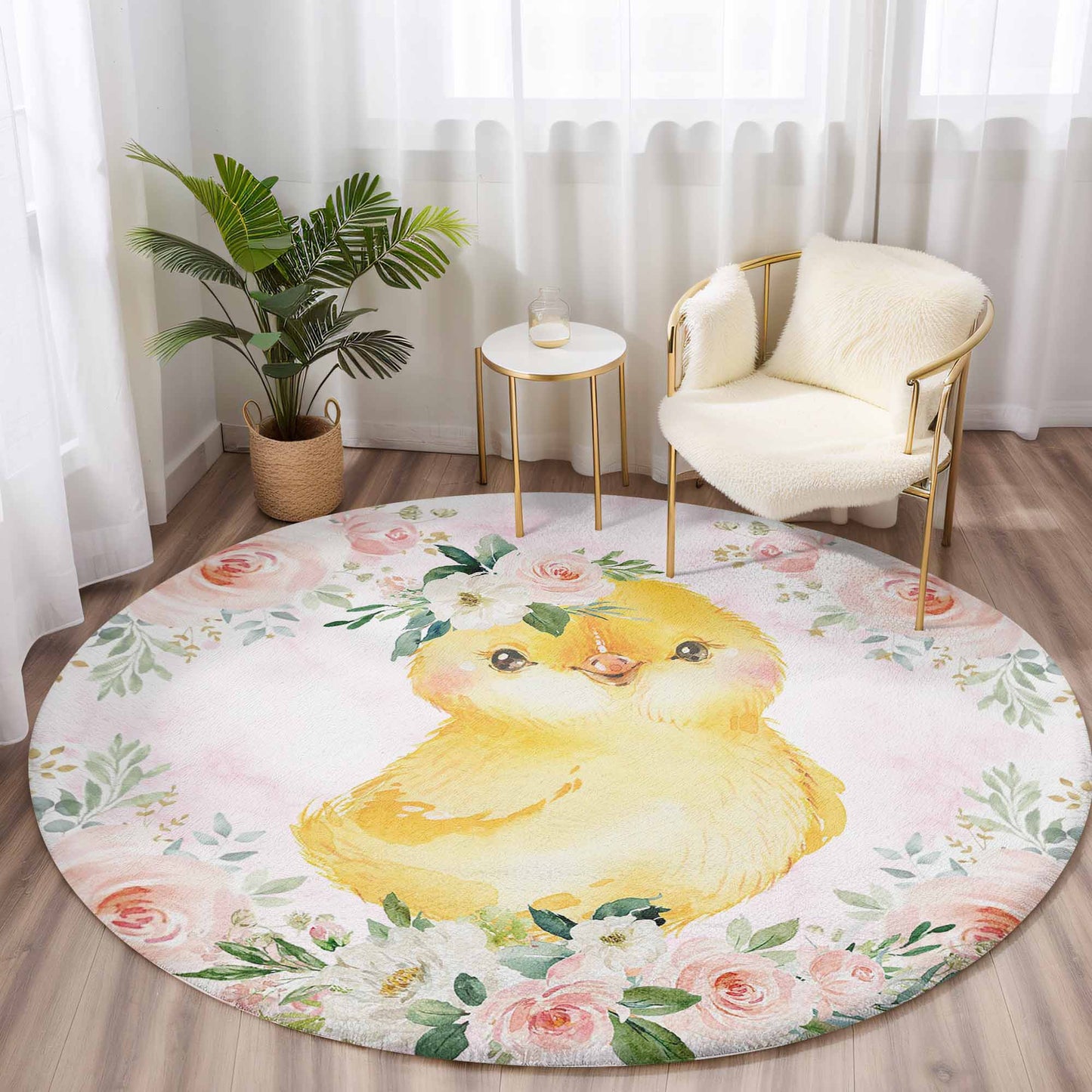 Baby Chicken Rose Floral Round Rug