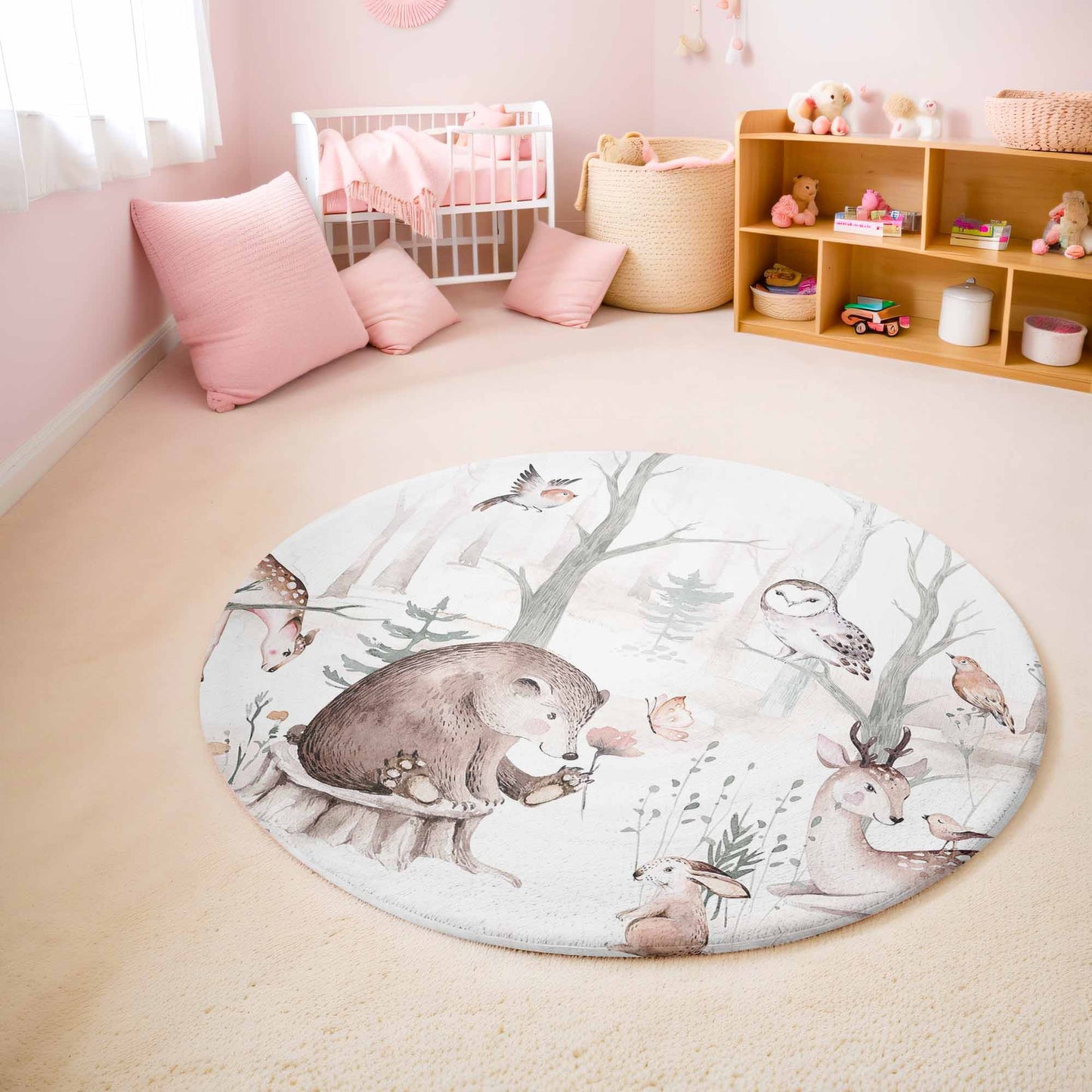 Winter Woodland Animals Round Rug