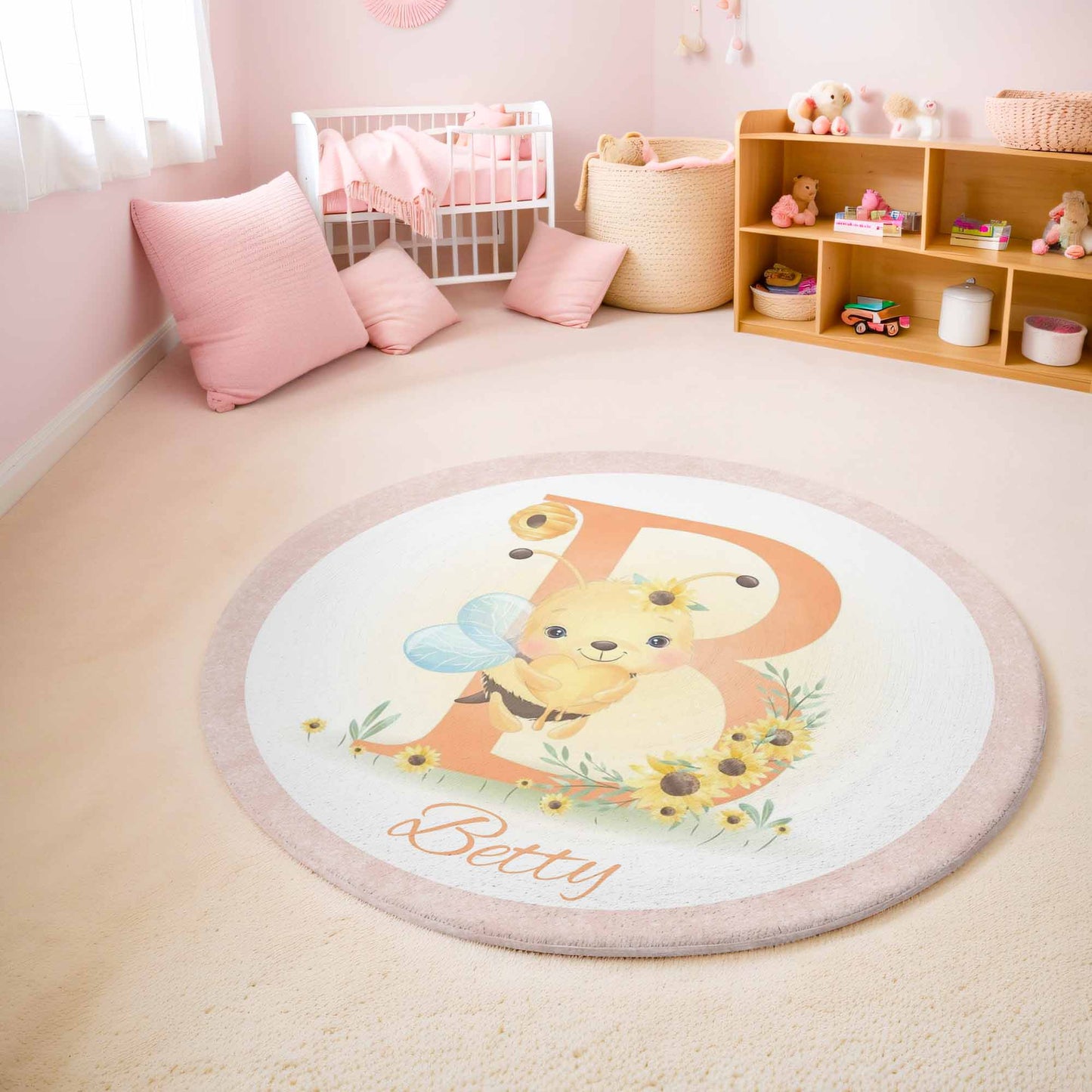 Baby Bee Alphabet Round Rug
