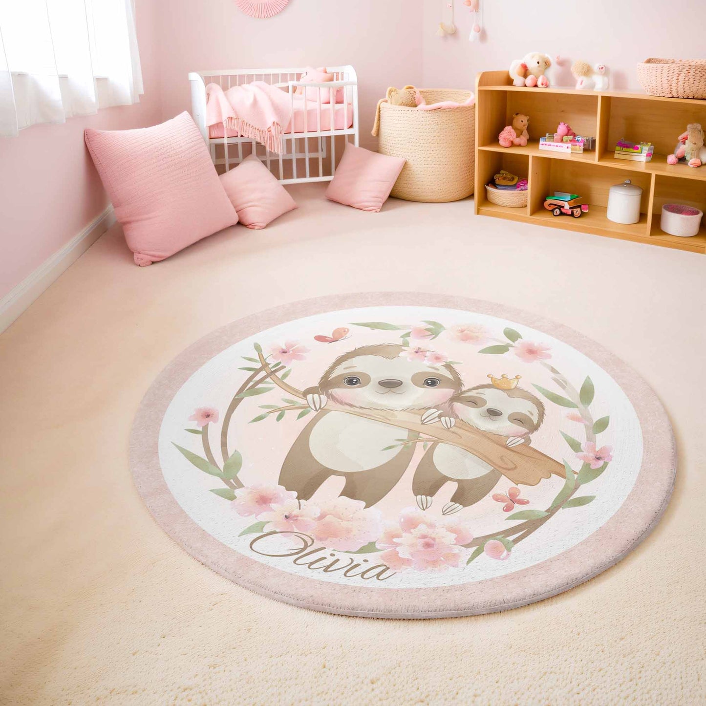 Mom And Baby Sloth Round Rug