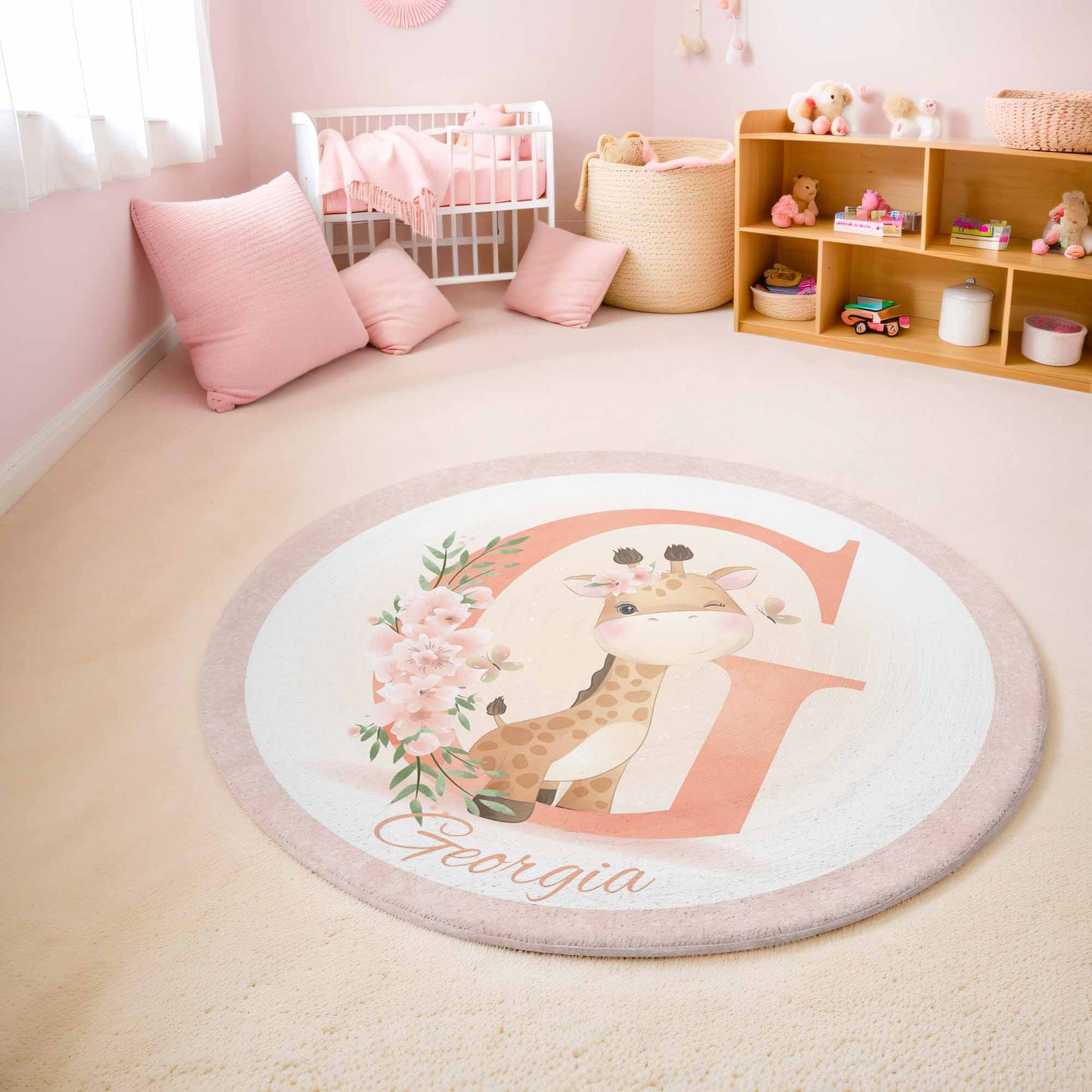 Baby Giraffe Alphabet Round Rug