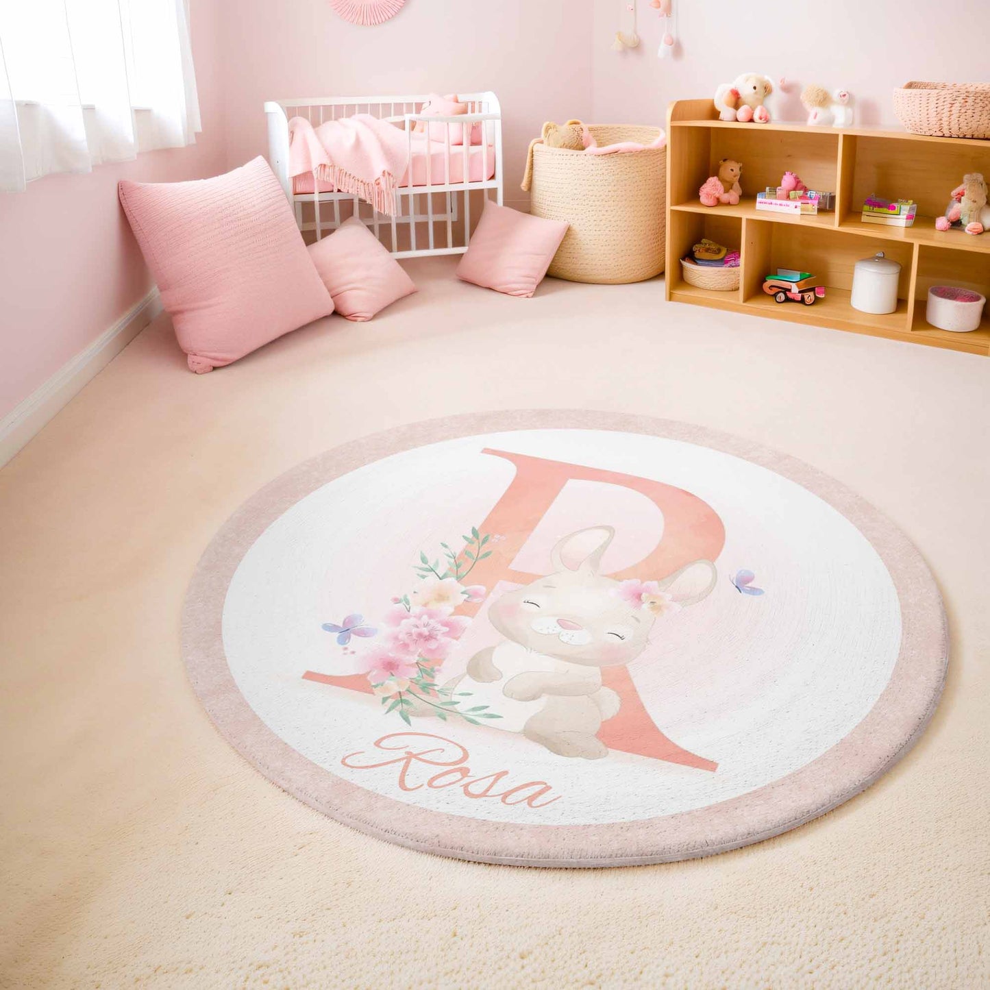 Baby Rabbit Alphabet Round Rug