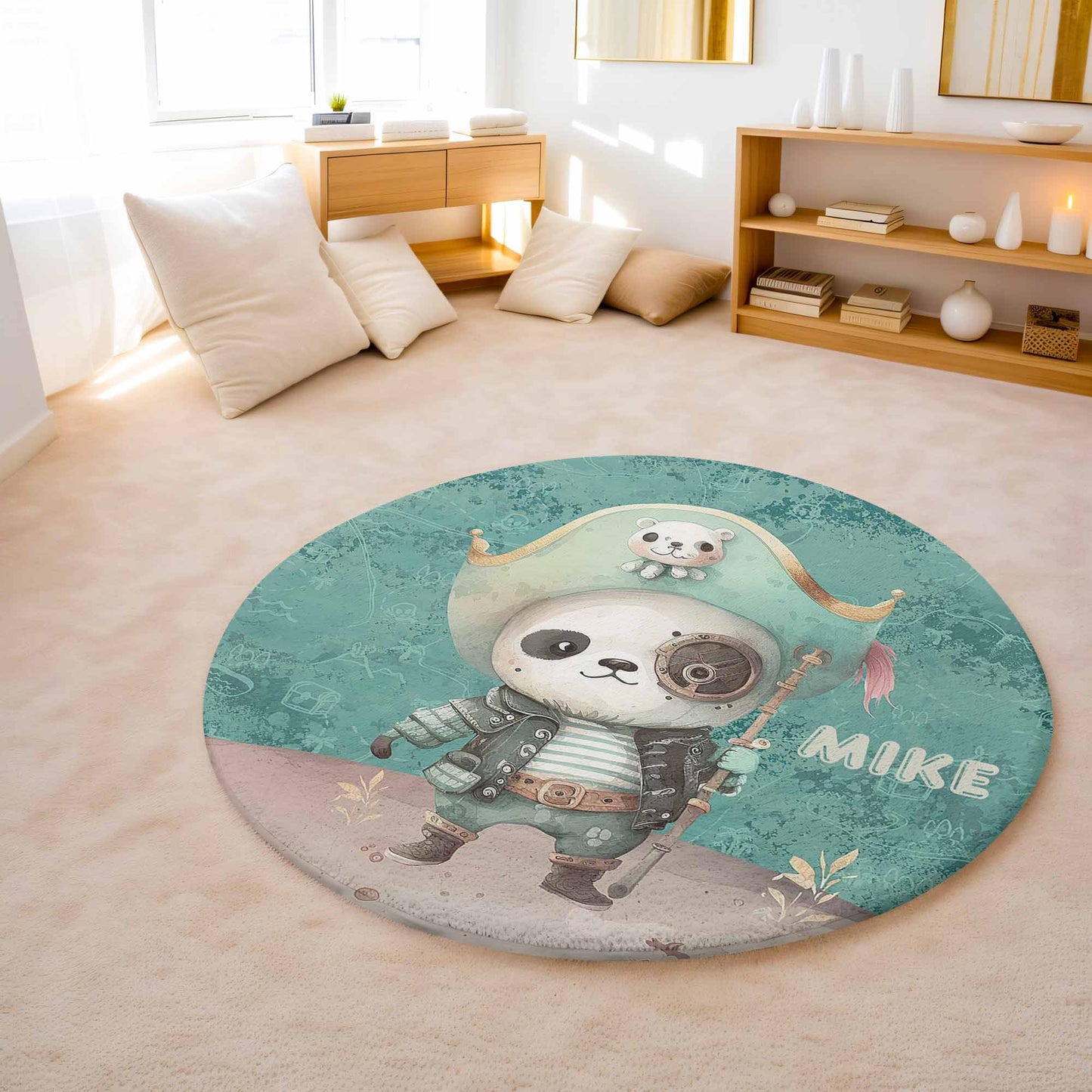 Pirate Panda Round Rug