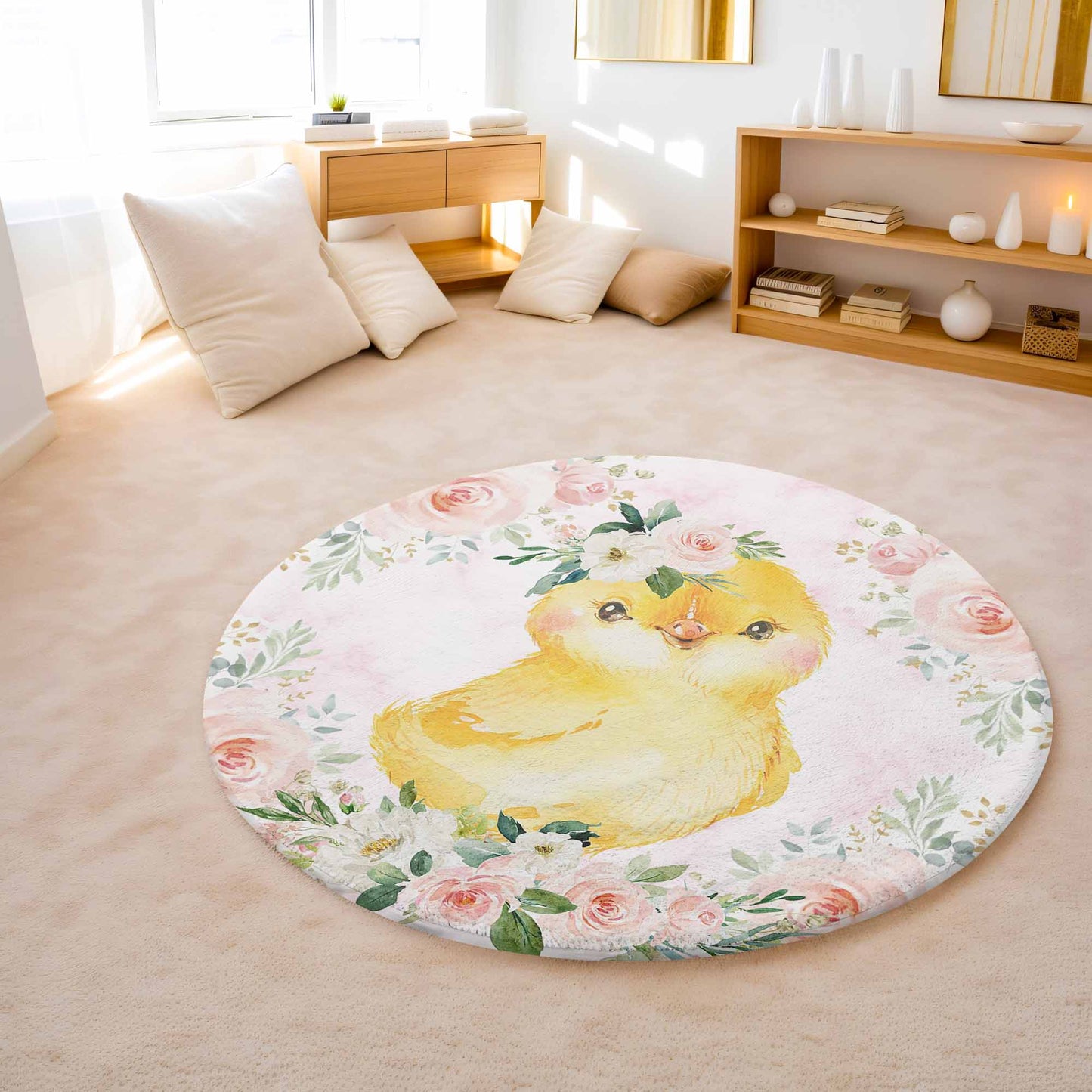 Baby Chicken Rose Floral Round Rug