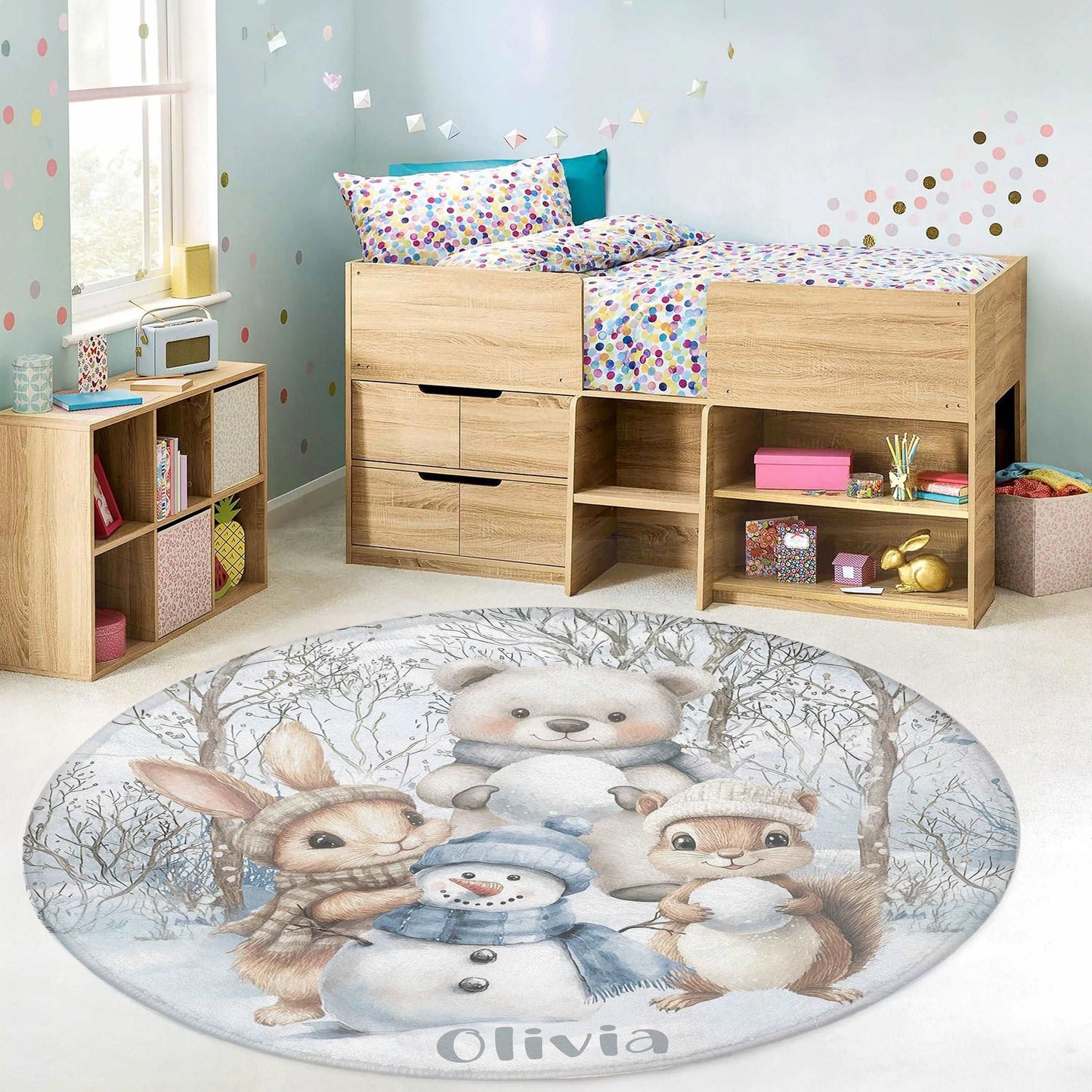 Winter Woodland Animals Round Rug