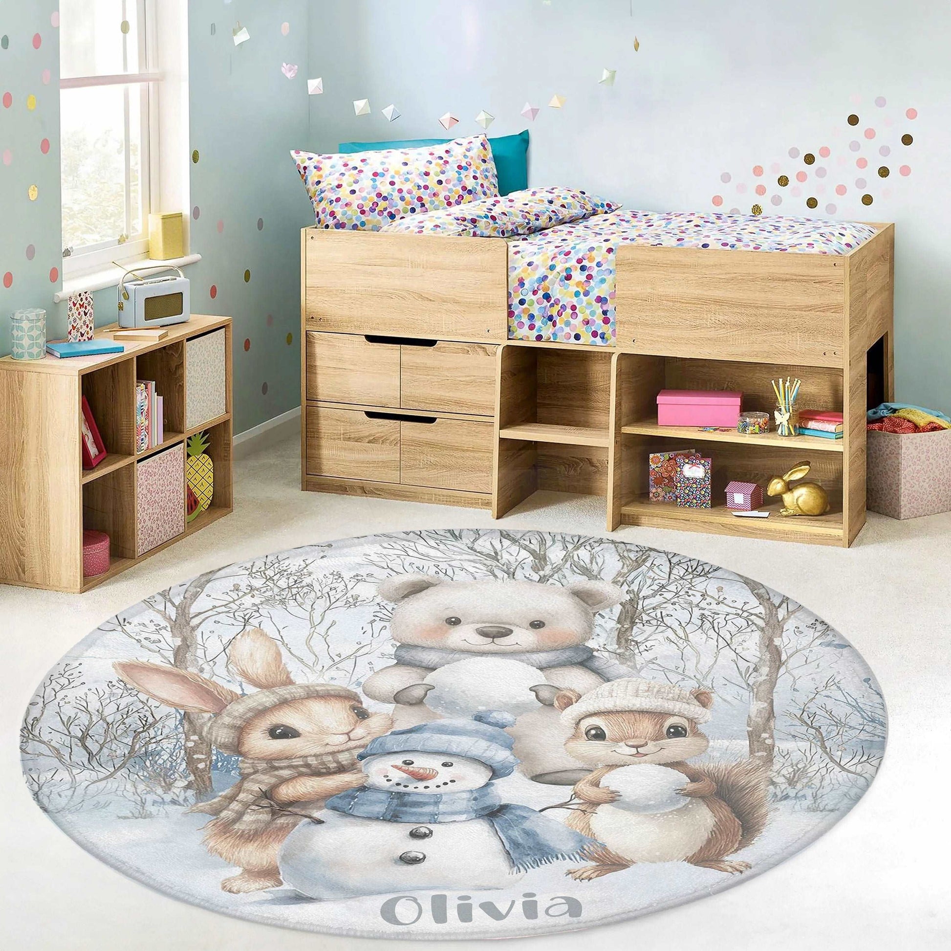 Winter Woodland Animals Round Rug