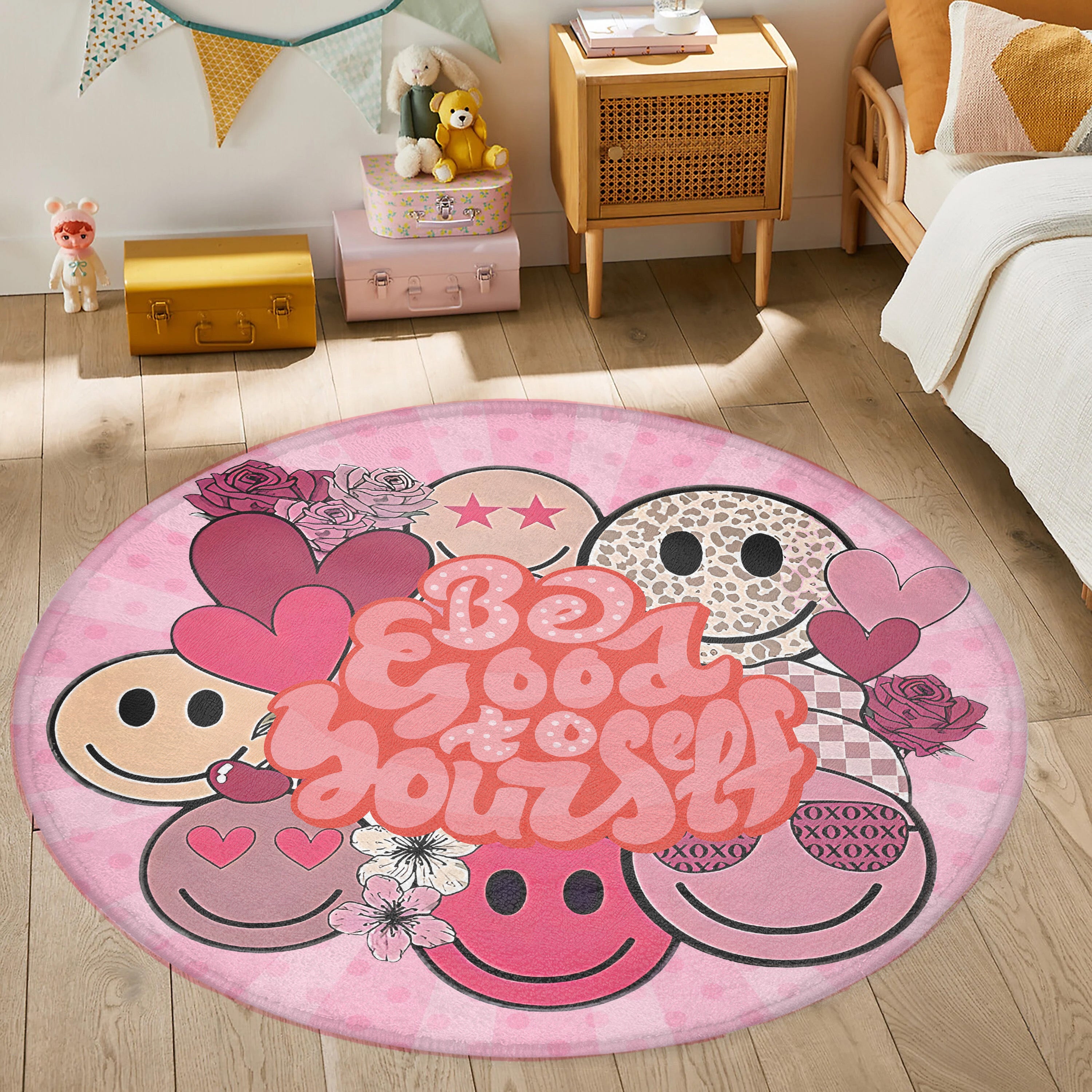 Self Love Smile Face Round Rug – hugtorugs