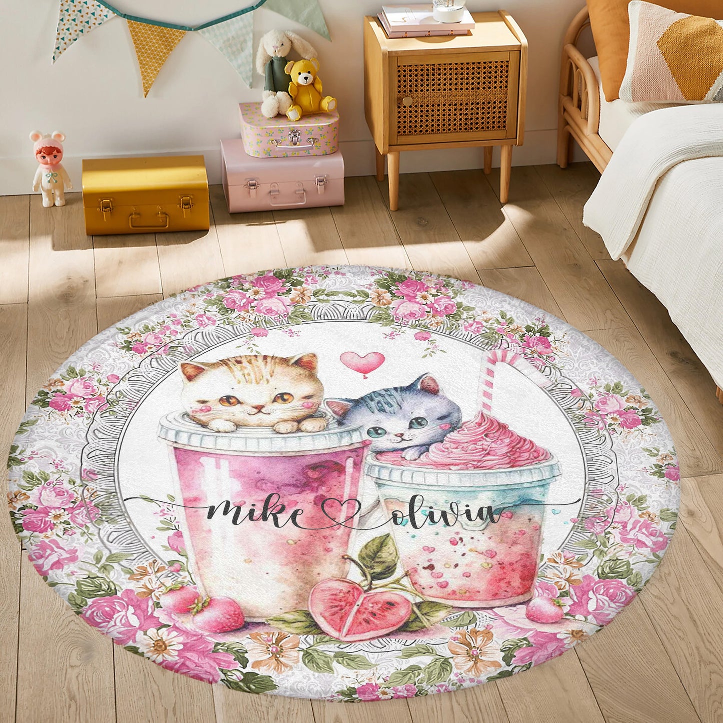 Cat Couple Love Round Rug