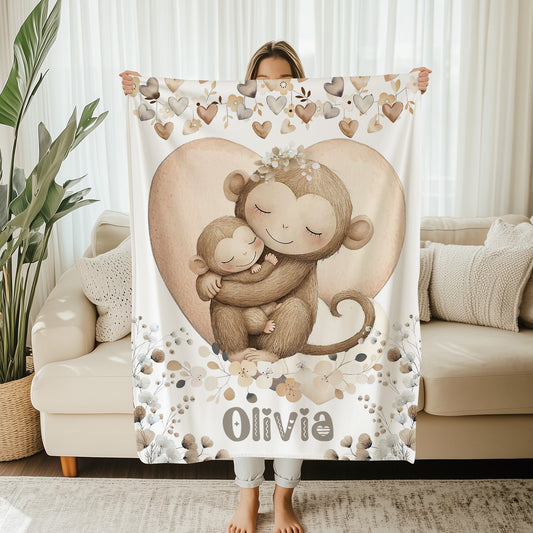 Mom And Baby Monkey Blanket