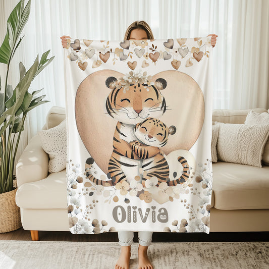 Mom And Baby Tiger Blanket