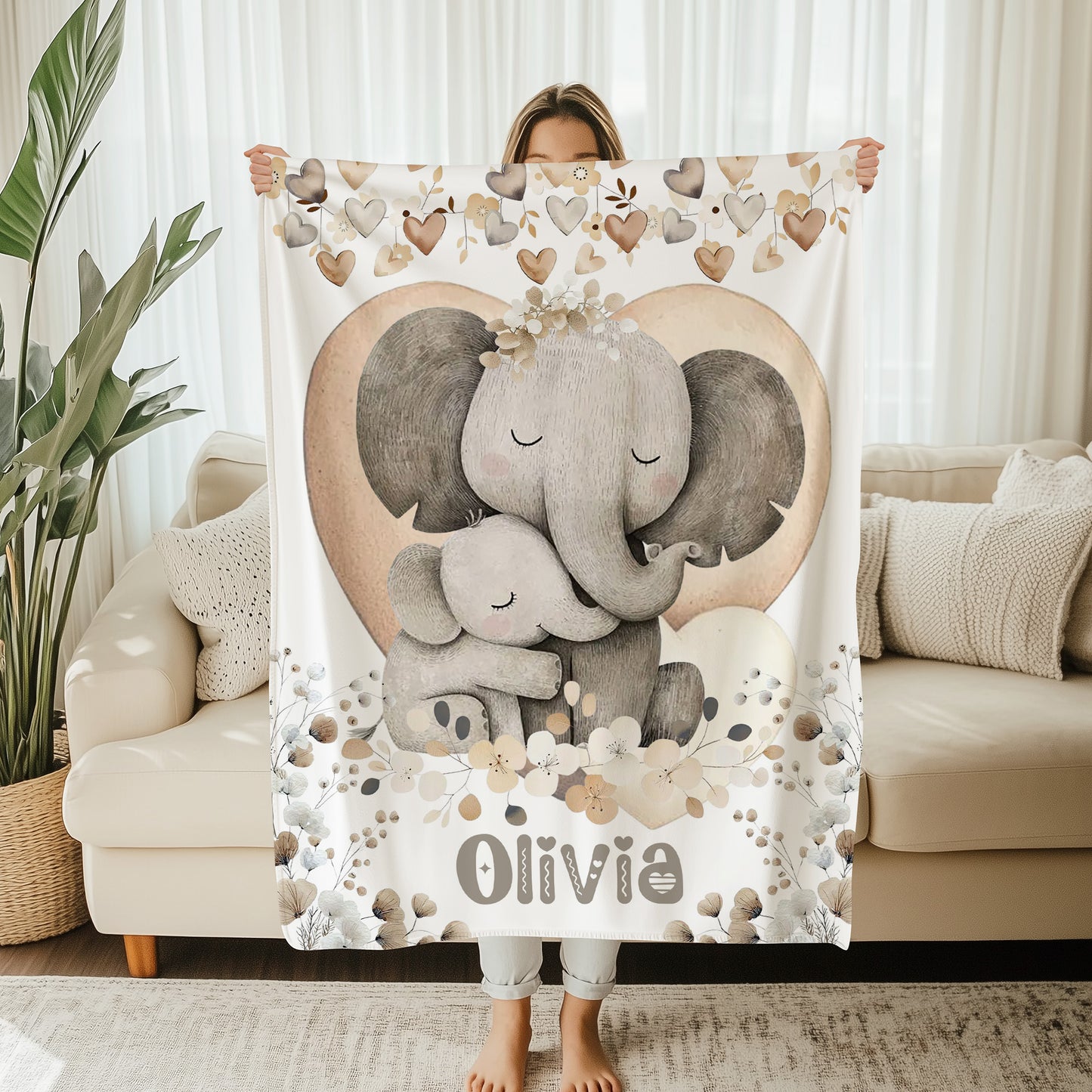 Mom And Baby Elephant Blanket