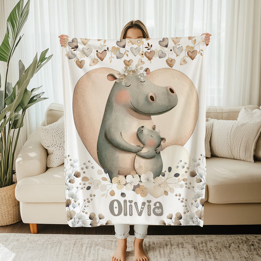 Mom And Baby Hippo Blanket