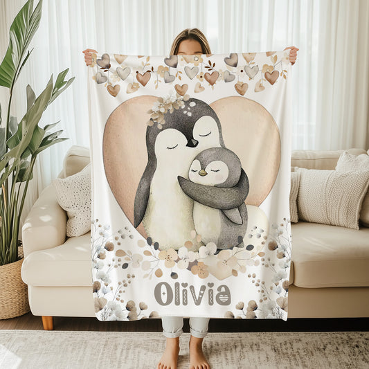 Mom And Baby Penguin Blanket