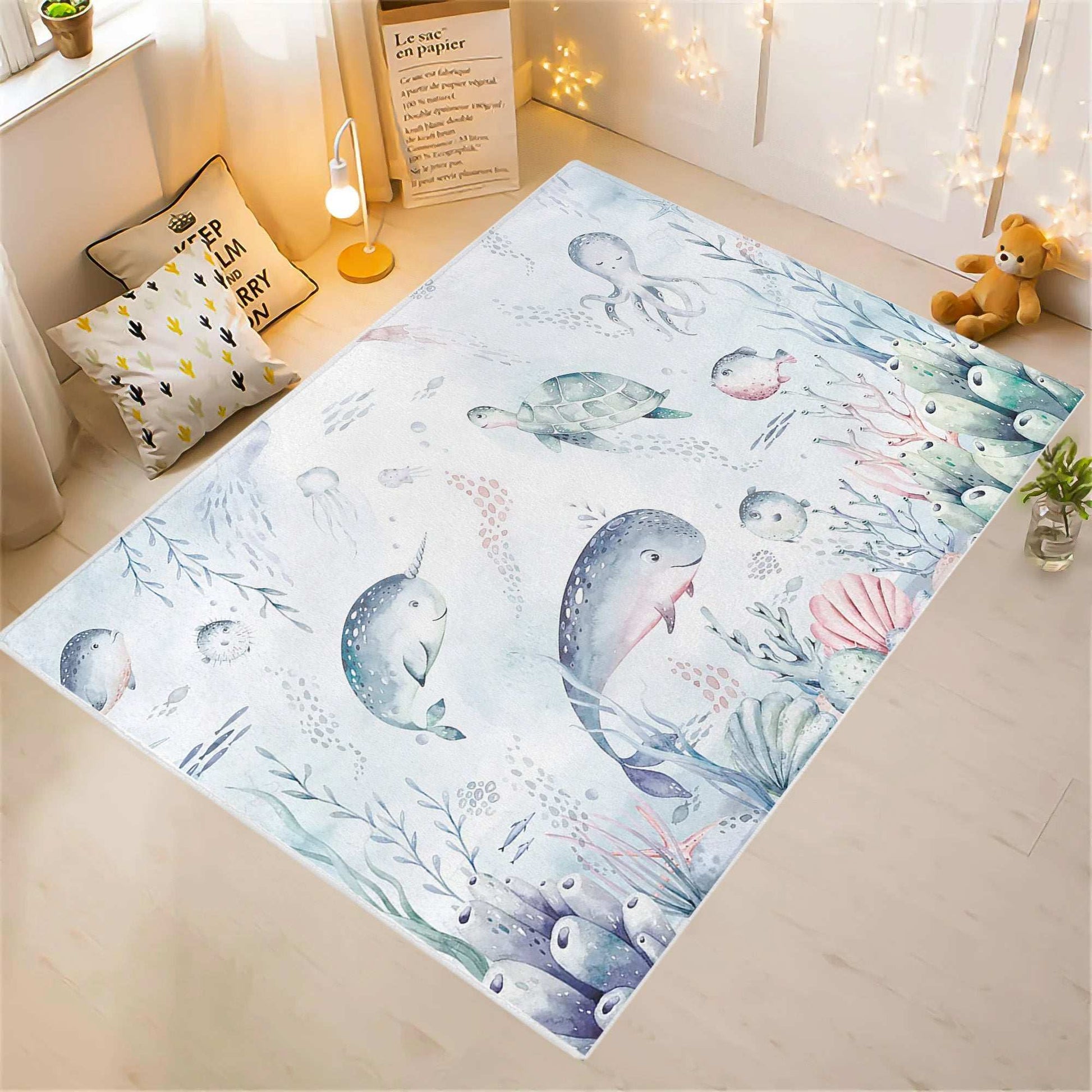 Ocean Whale Kids Playroom Rug
