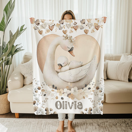 Mom And Baby Swan Blanket