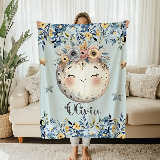 Floral Moon Nursery Blanket