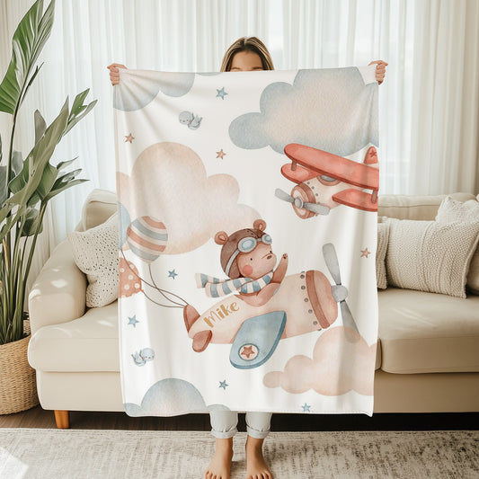Bear On Plane Blanket