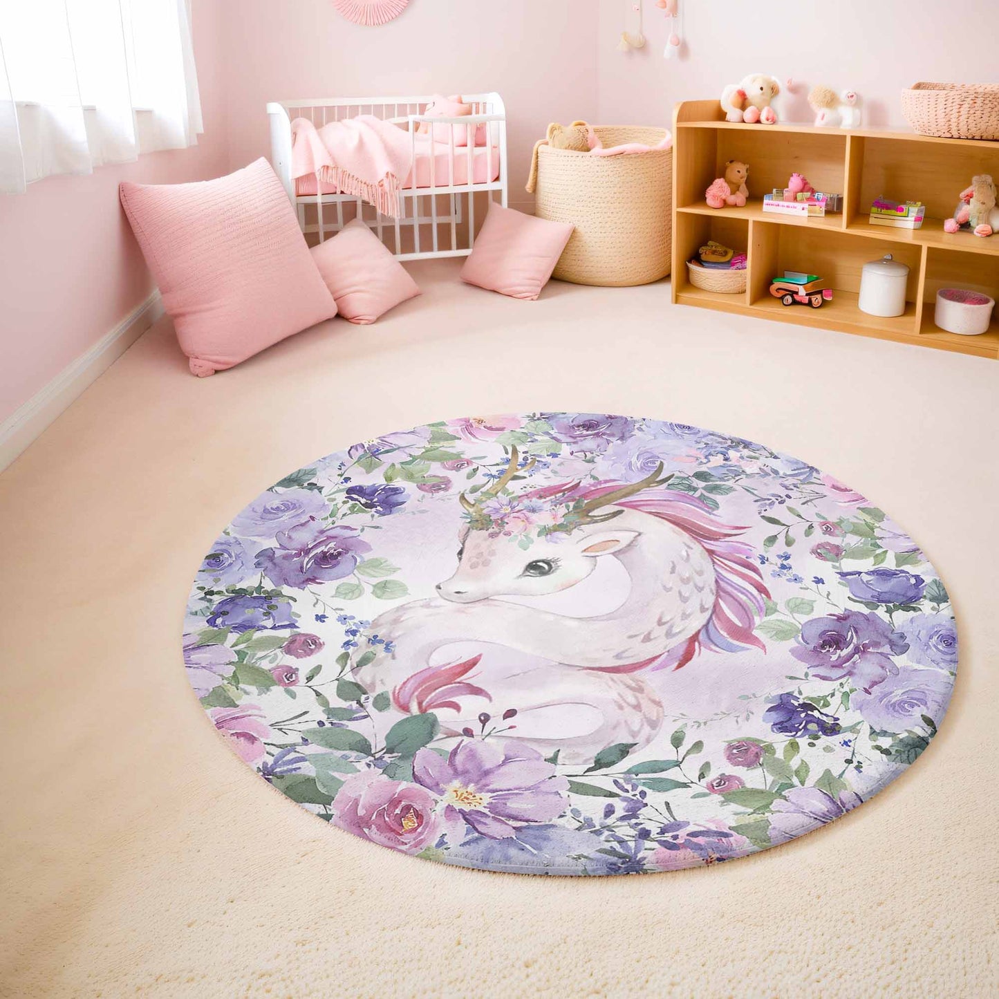 Baby Dragon Lavender Pink Floral Round Rug