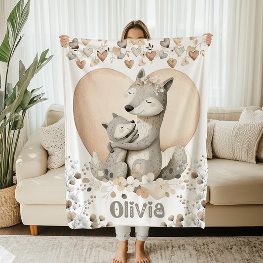 Mom And Baby Wolf Blanket