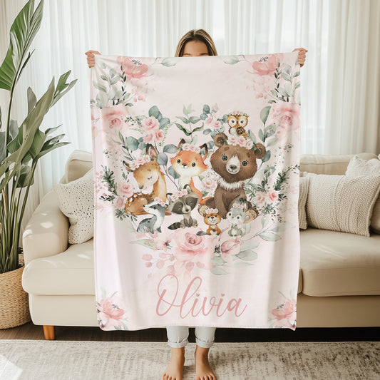 Woodland Animals Floral Blanket
