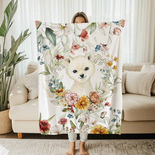 Floral Polar Bear Blanket