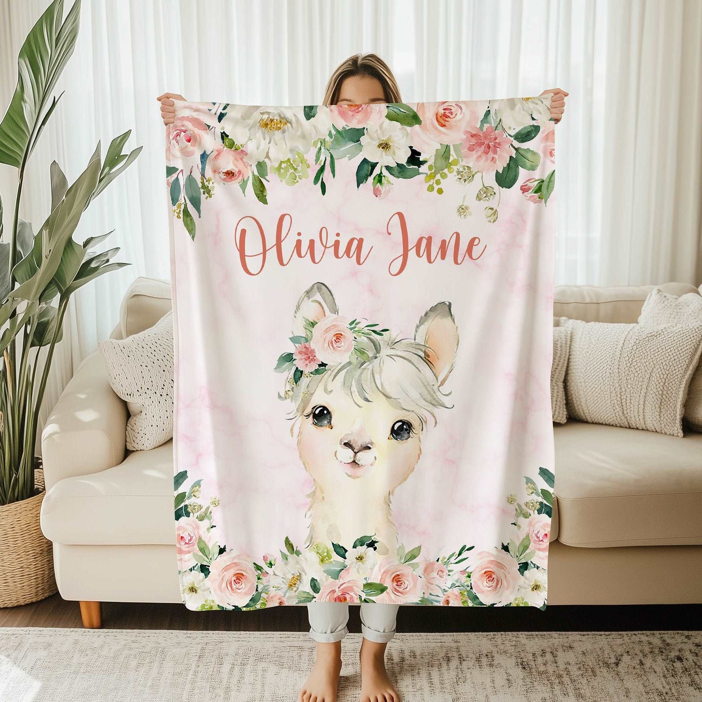 Llama Rose Floral Blanket