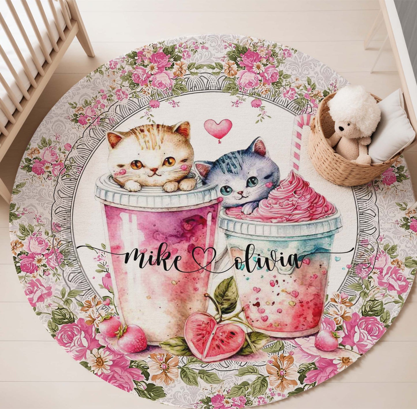 Cat Couple Love Round Rug