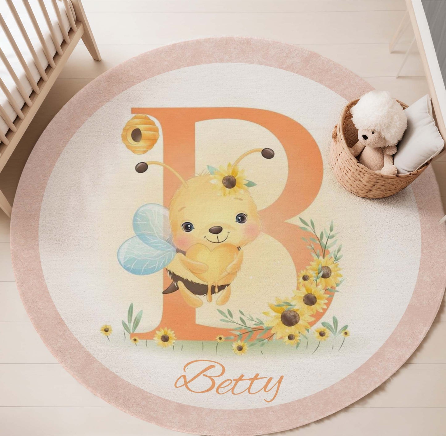 Baby Bee Alphabet Round Rug