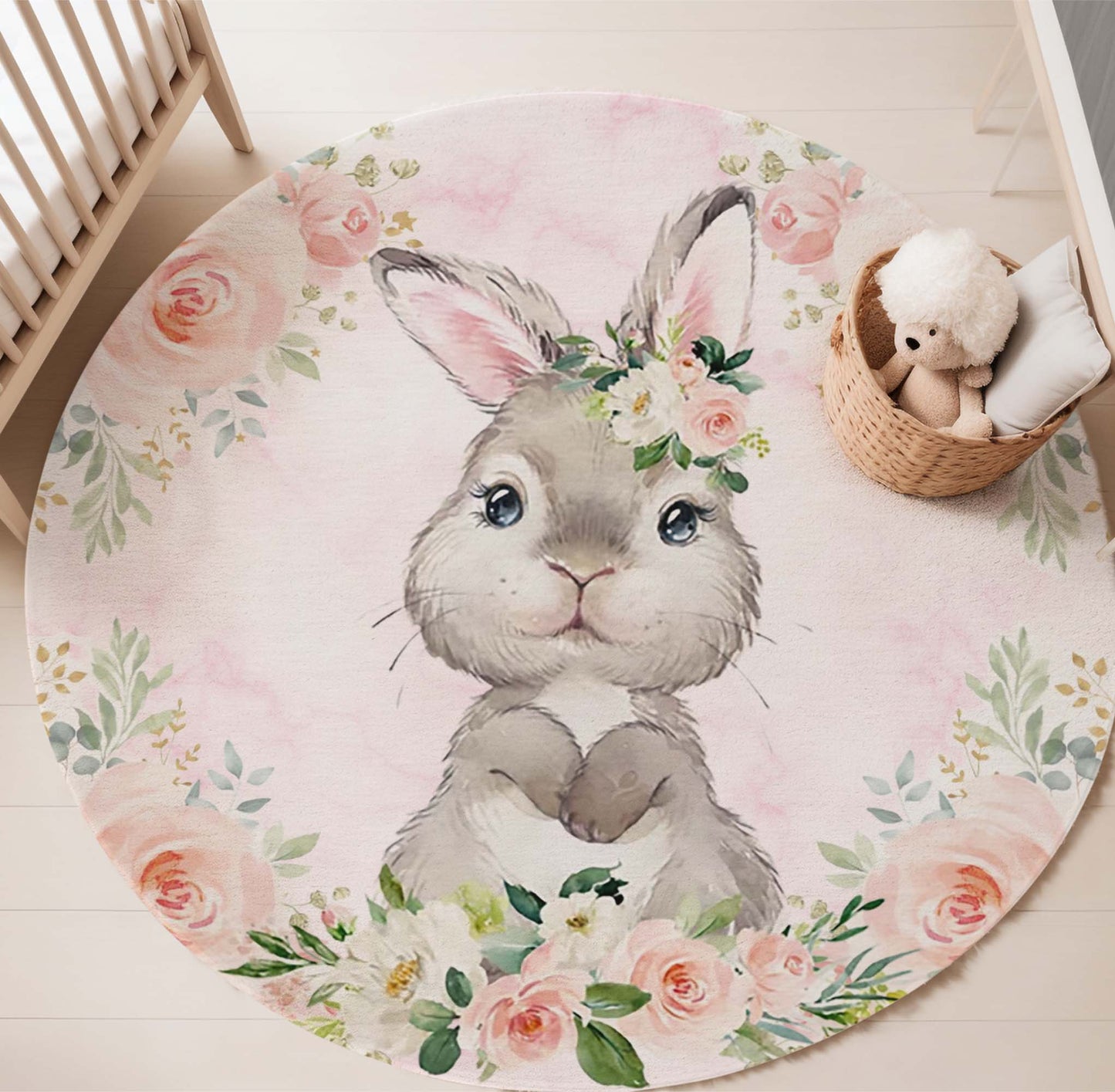 Baby Bunny Rose Floral Round Rug