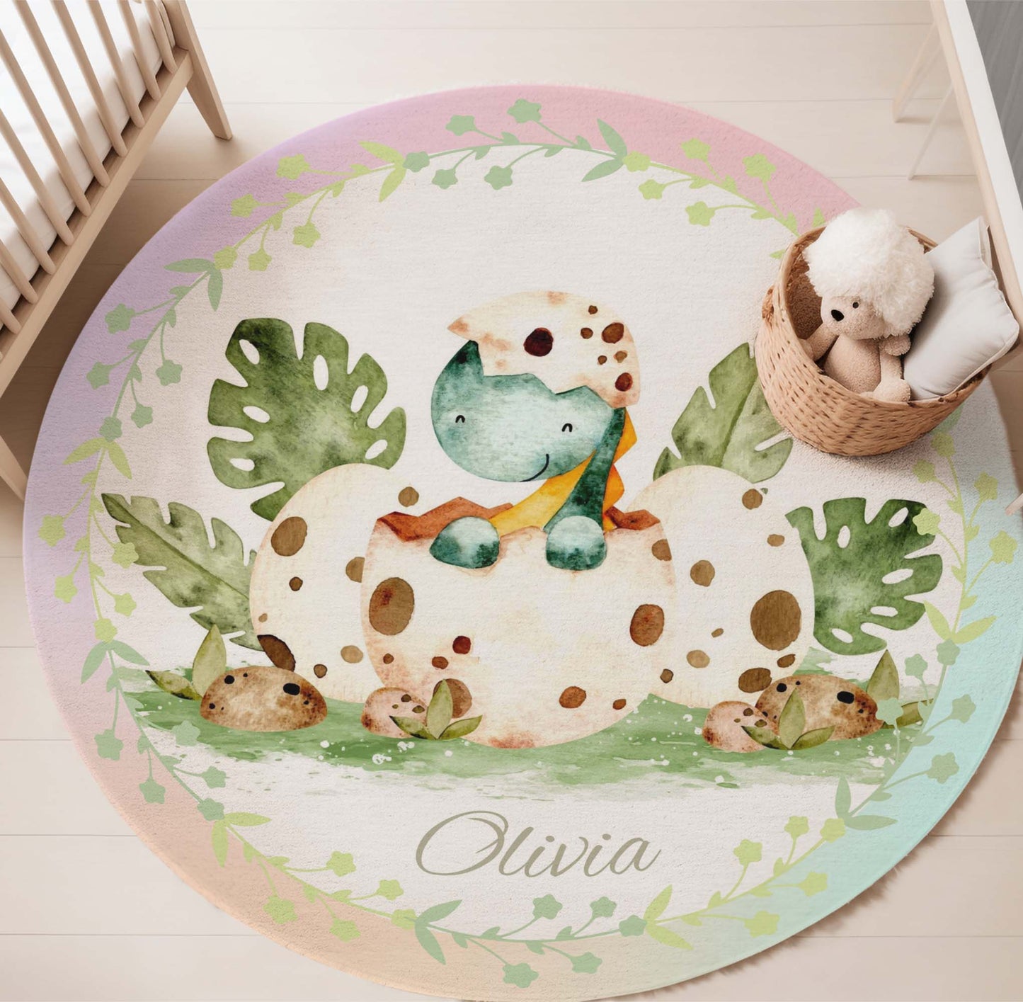 Baby Dinosaur Egg Round Rug