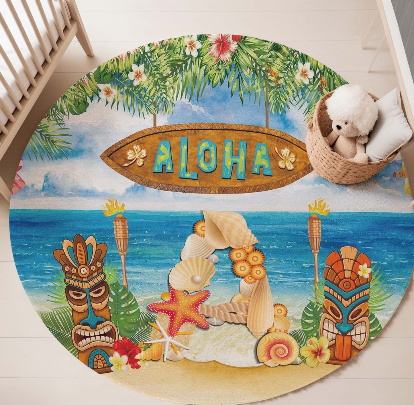 Tropical Alphabet Round Rug