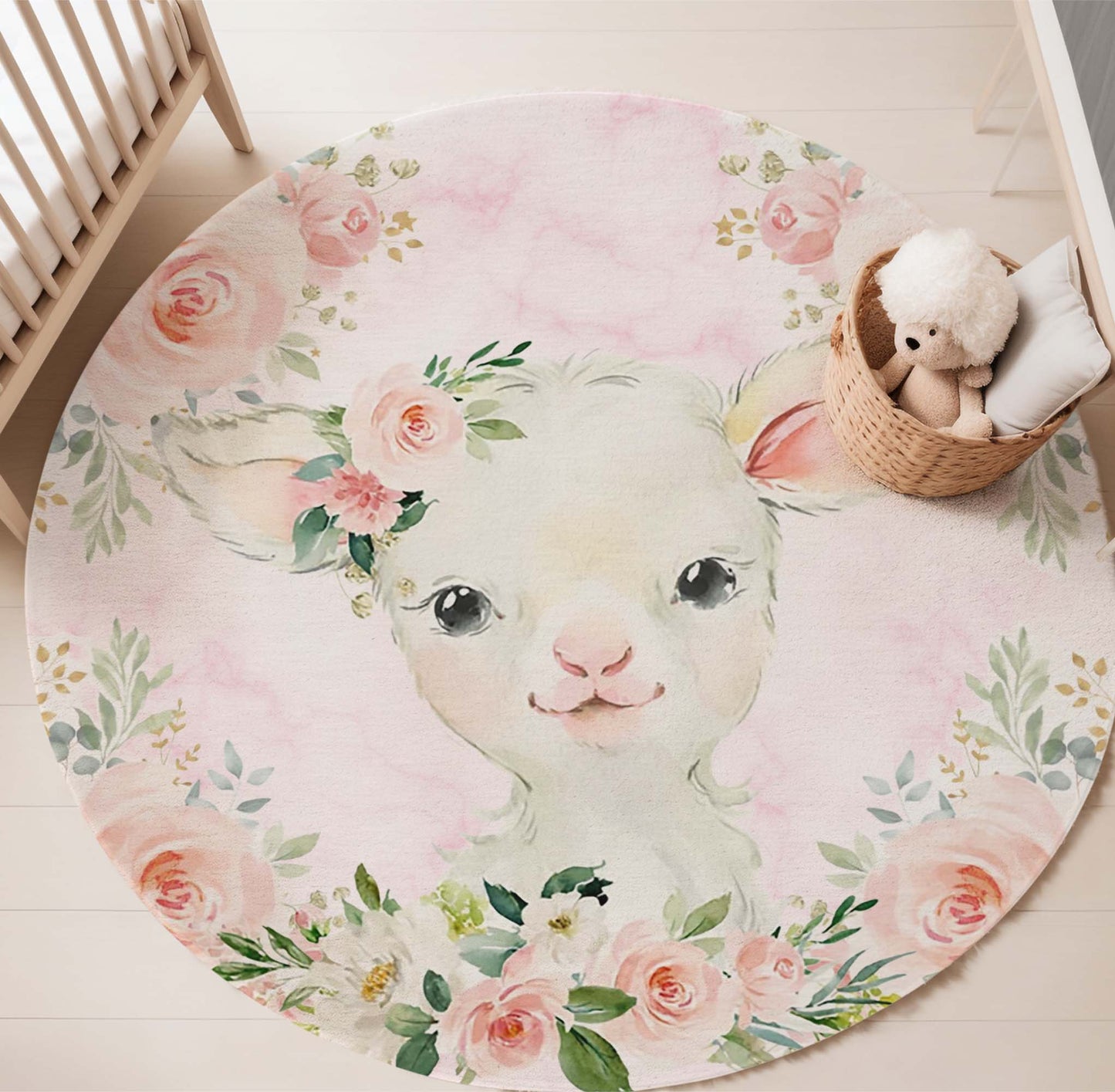 Baby Lamb Rose Floral Round Rug