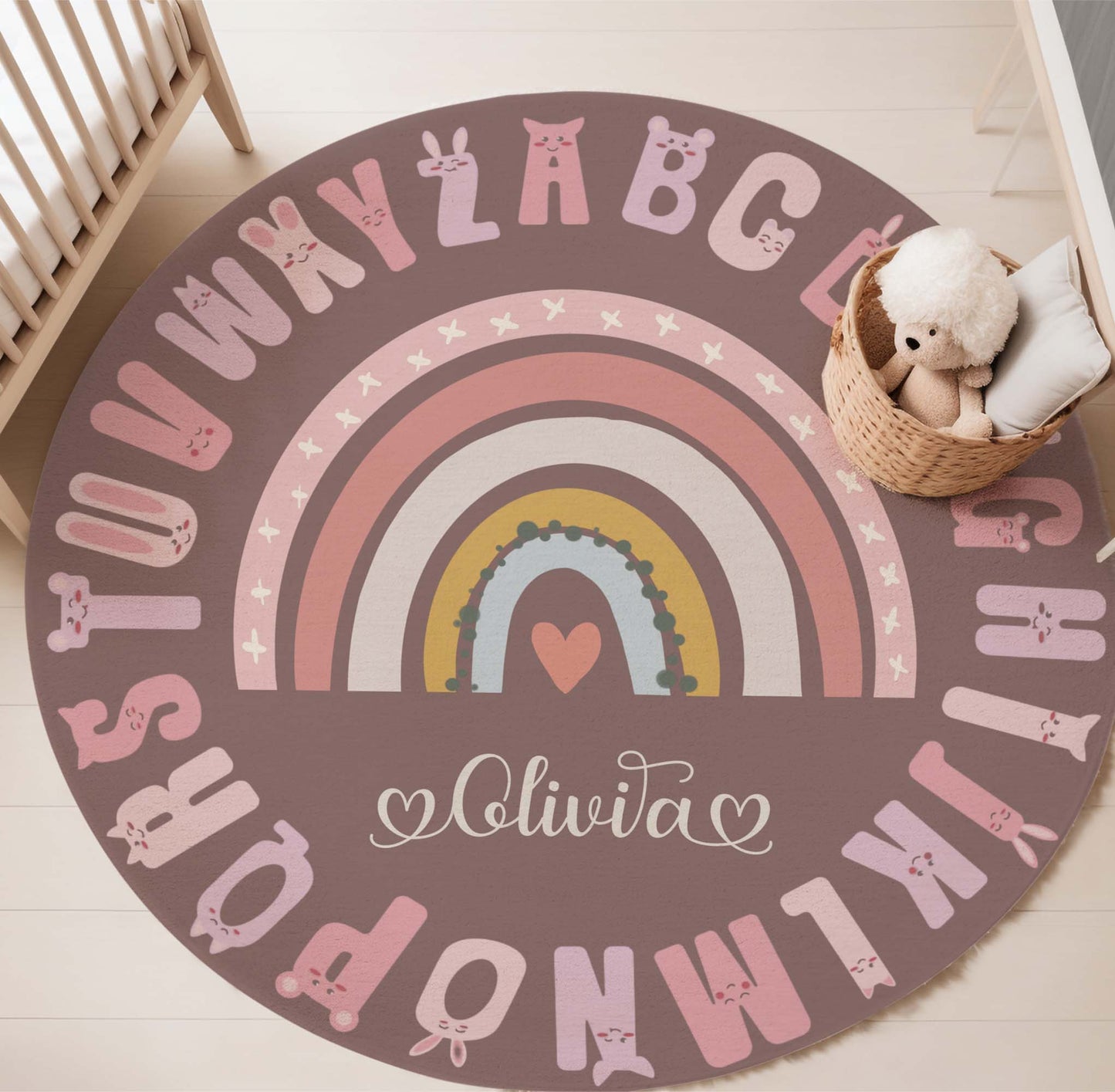 ABC Alphabet Rainbow Round Rug