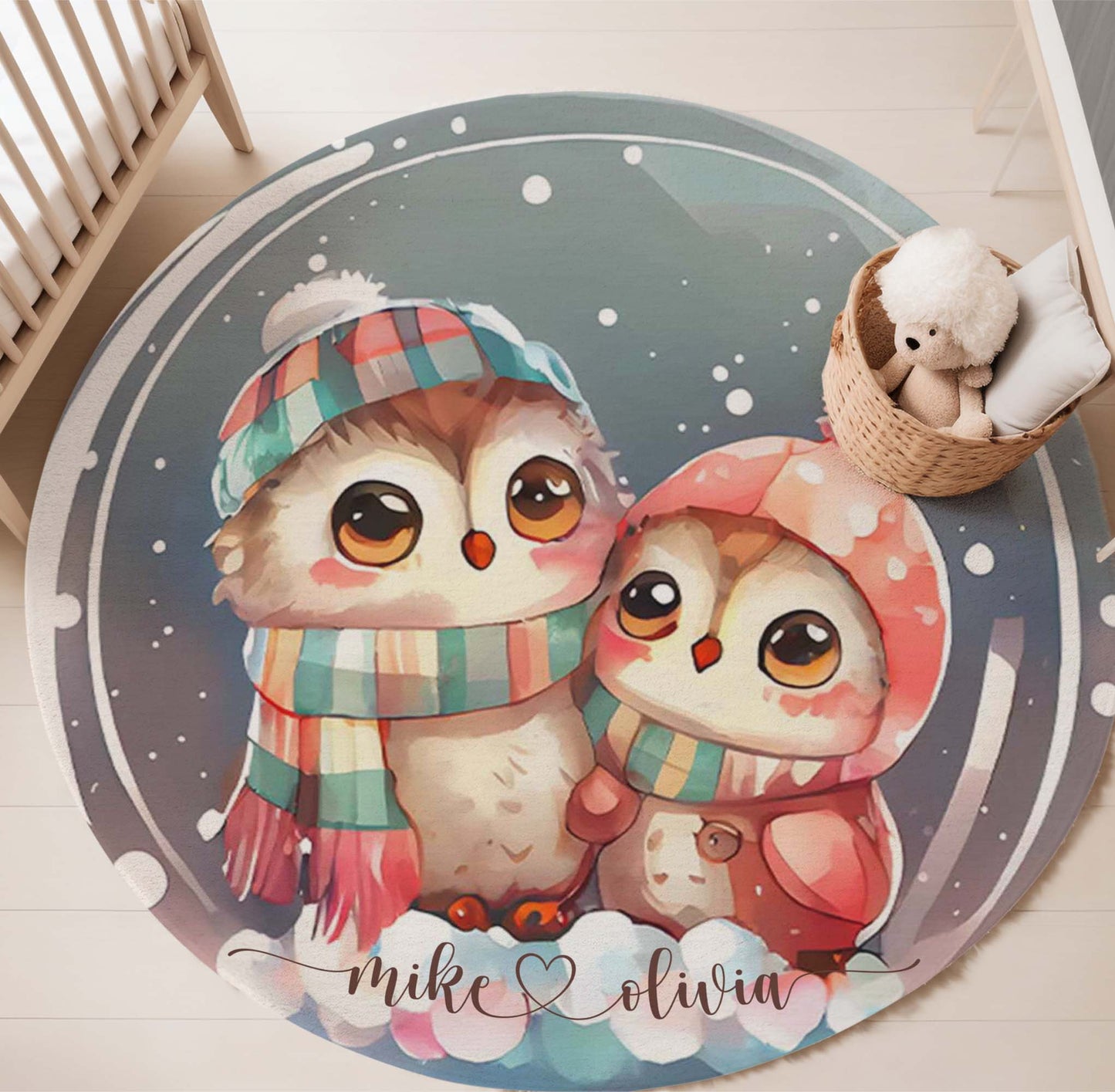 Owl Couple Love Round Rug