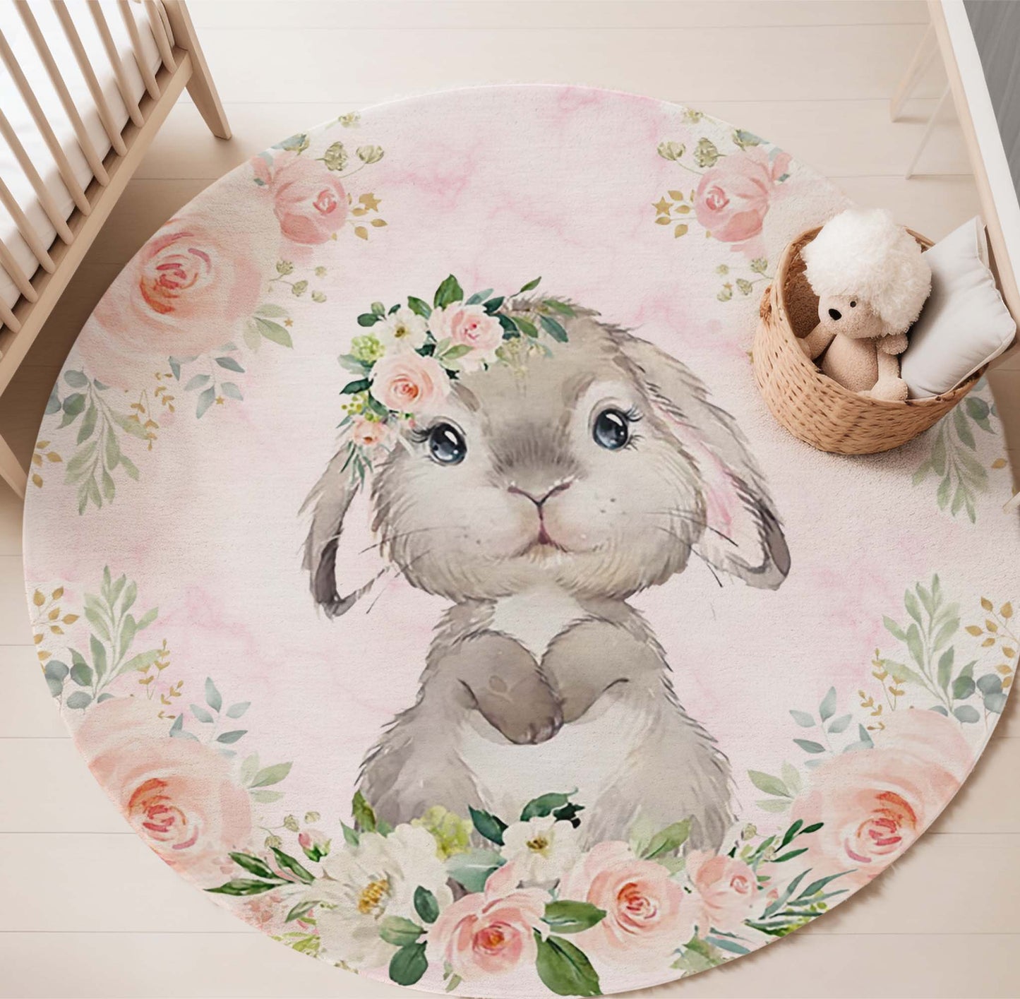 Baby Bunny Rose Floral Round Rug