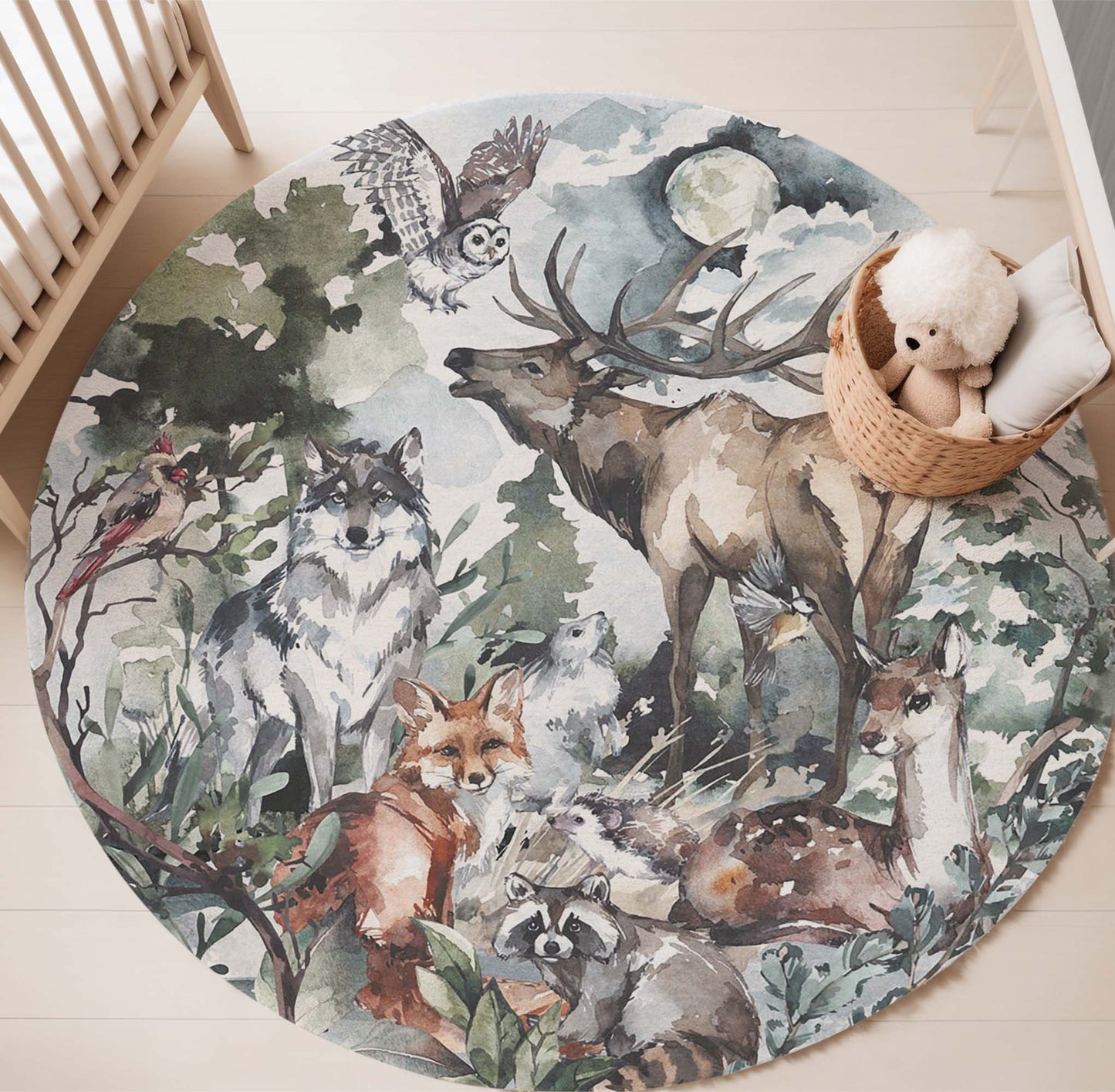 Woodland Animals Round Rug