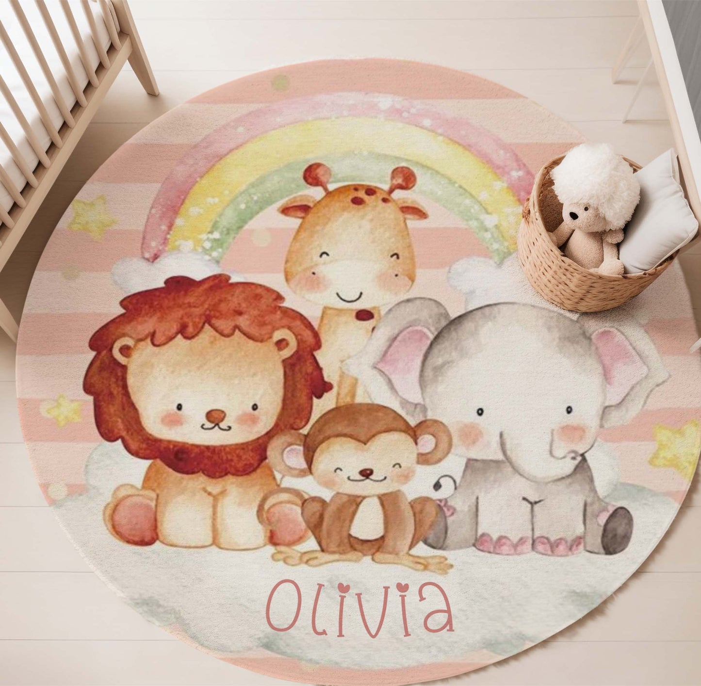 Rainbow Safari Animals Round Rug