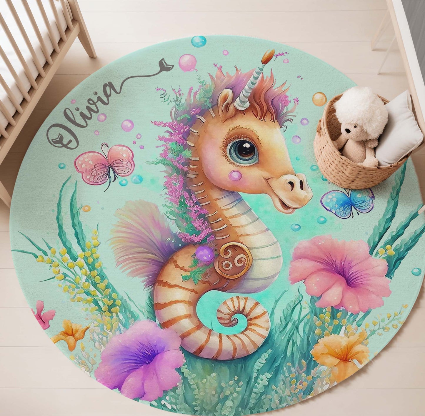 Little Seahorse Ocean Round Rug