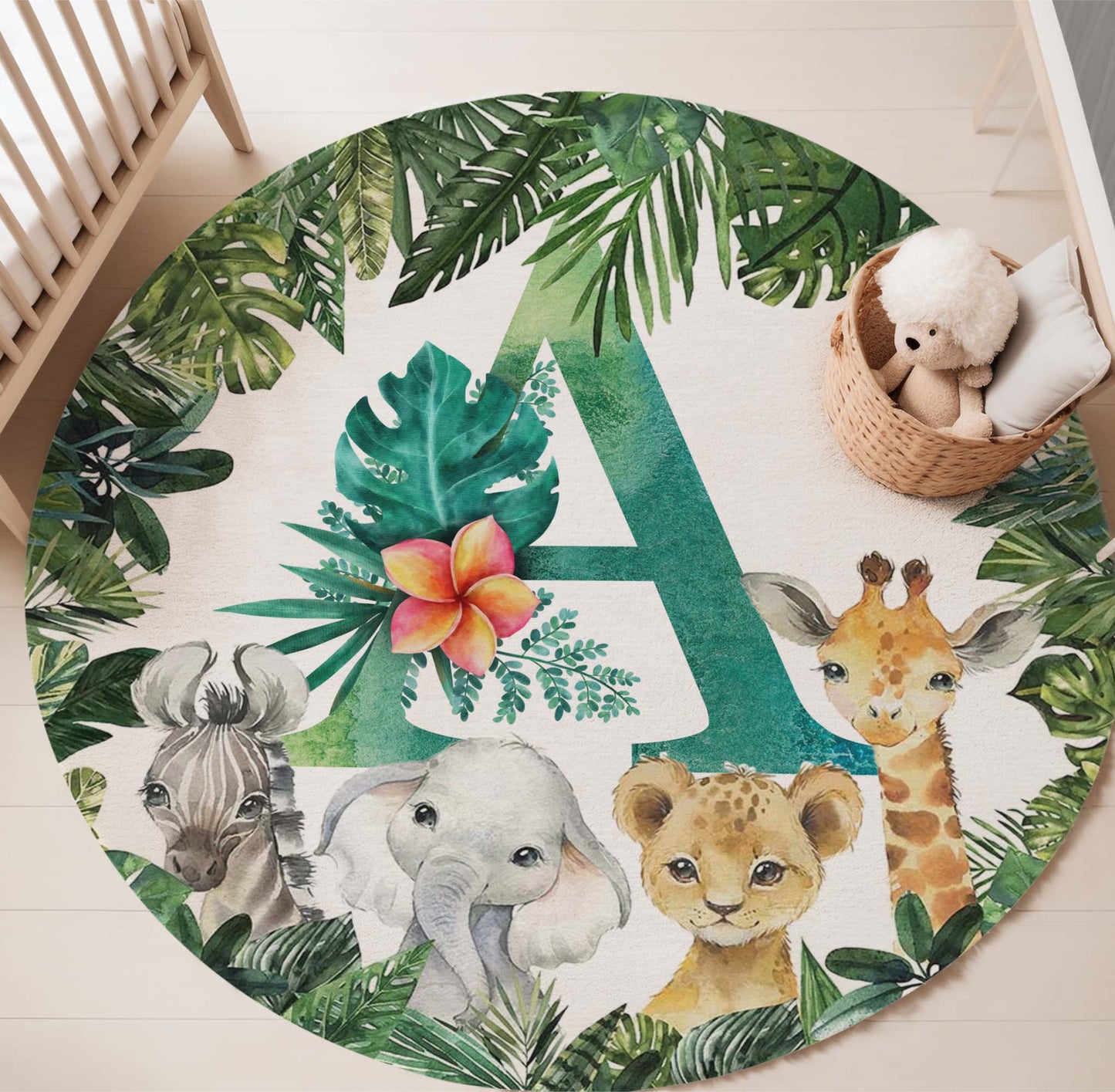 Safari Animals Alphabet Round Rug