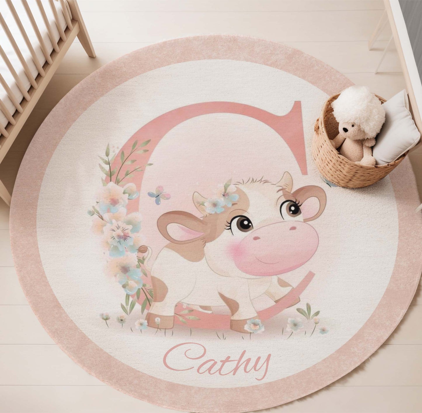 Baby Cow Alphabet Round Rug