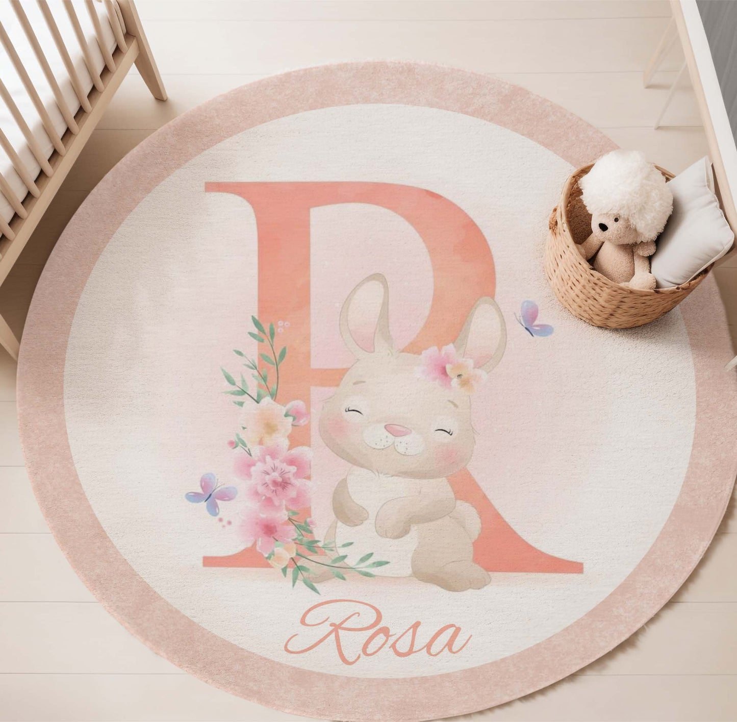 Baby Rabbit Alphabet Round Rug