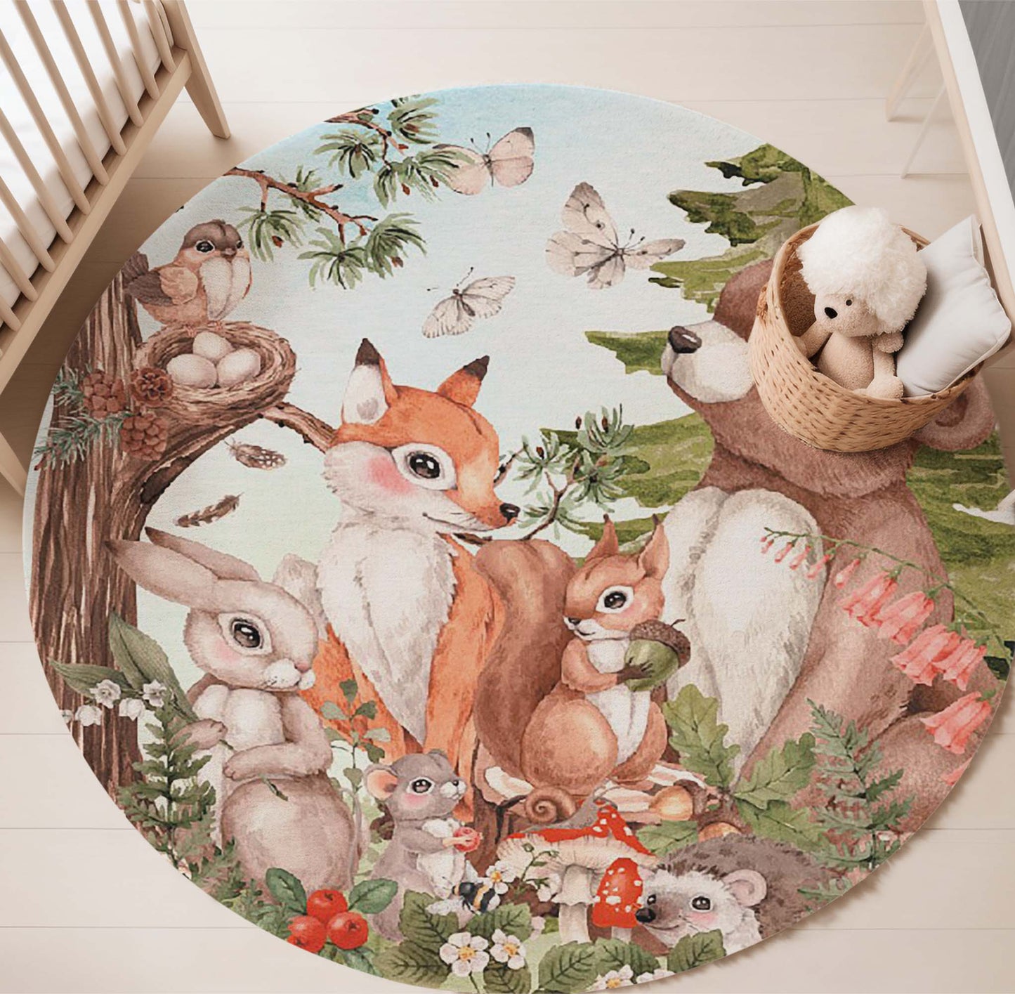 Woodland Animals Round Rug