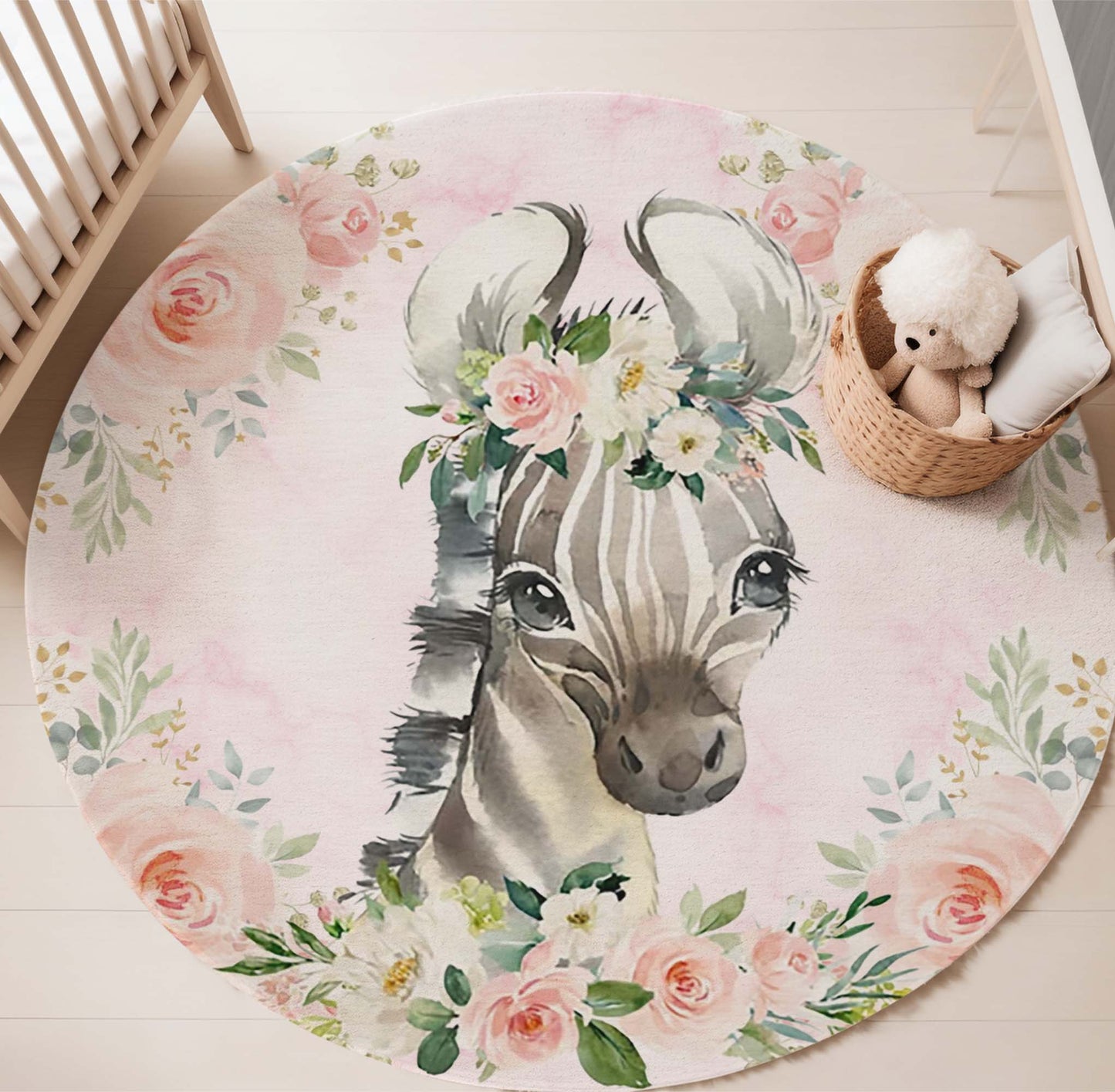 Baby Zebra Rose Floral Round Rug