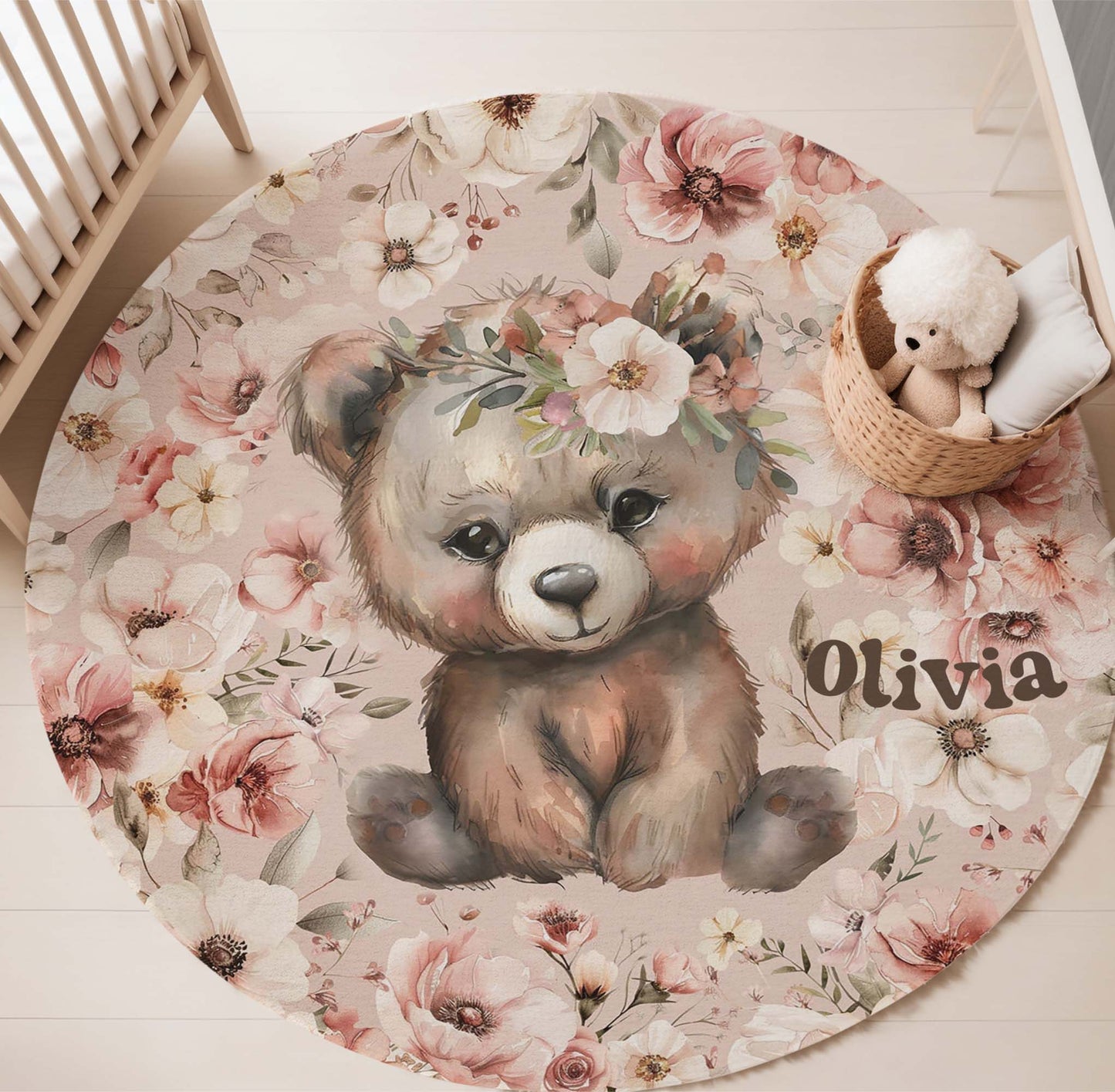 Floral Bear Round Rug