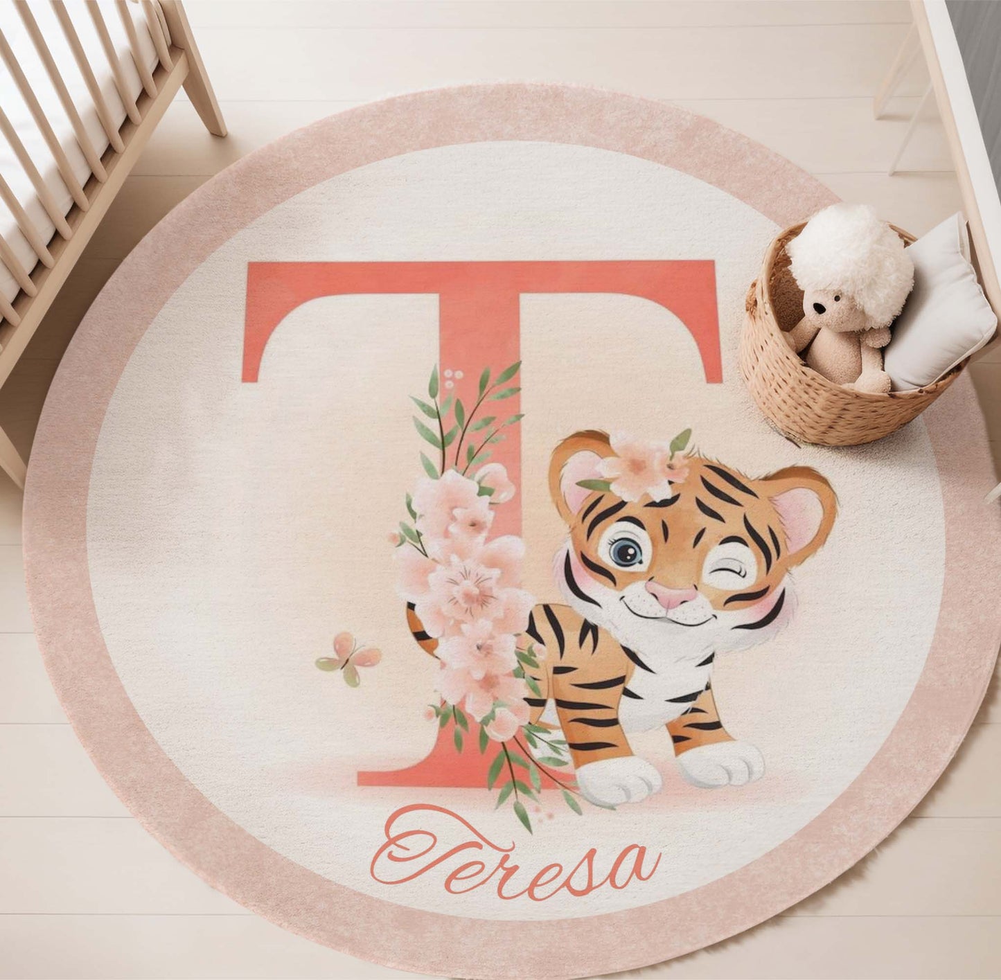 Baby Tiger Alphabet Round Rug